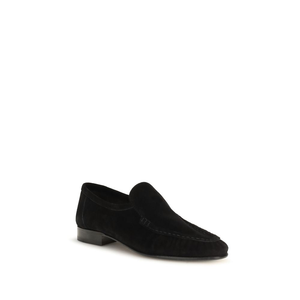 The Row Black Suede Leather Slip-On Women's Loafers