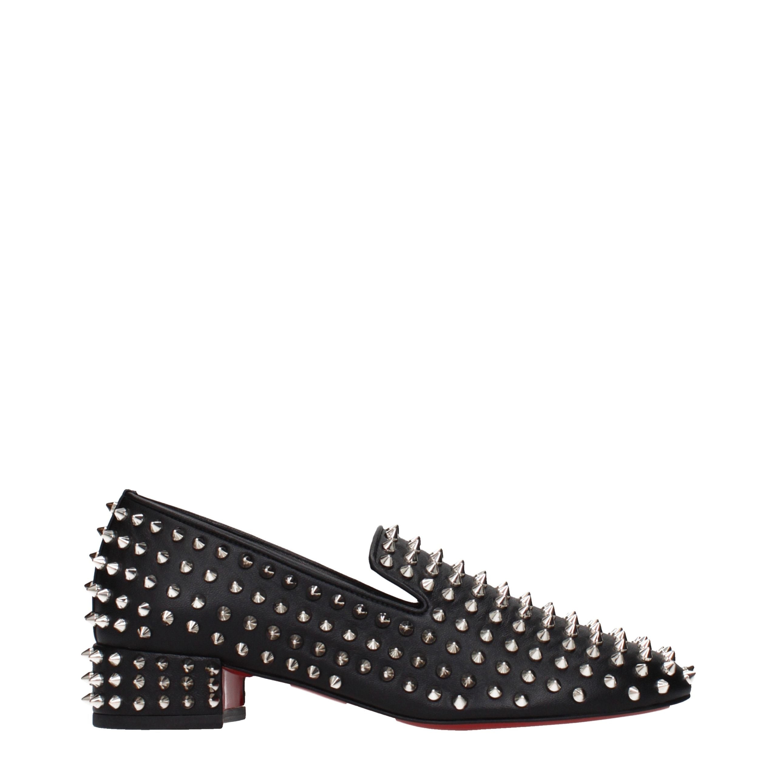 Christian Louboutin Black Leather Slip-On Women's Loafers