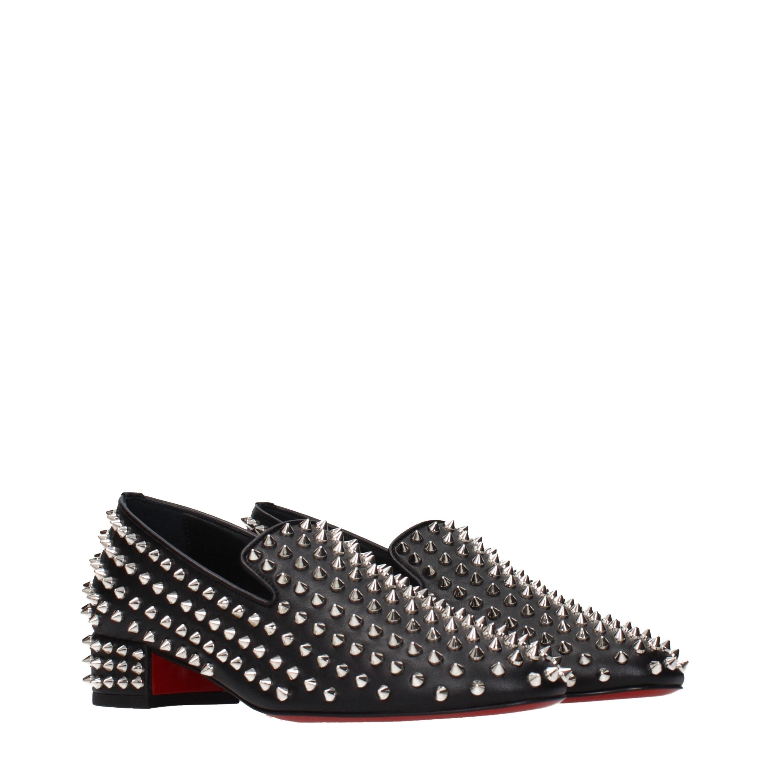 Christian Louboutin Black Leather Slip-On Women's Loafers