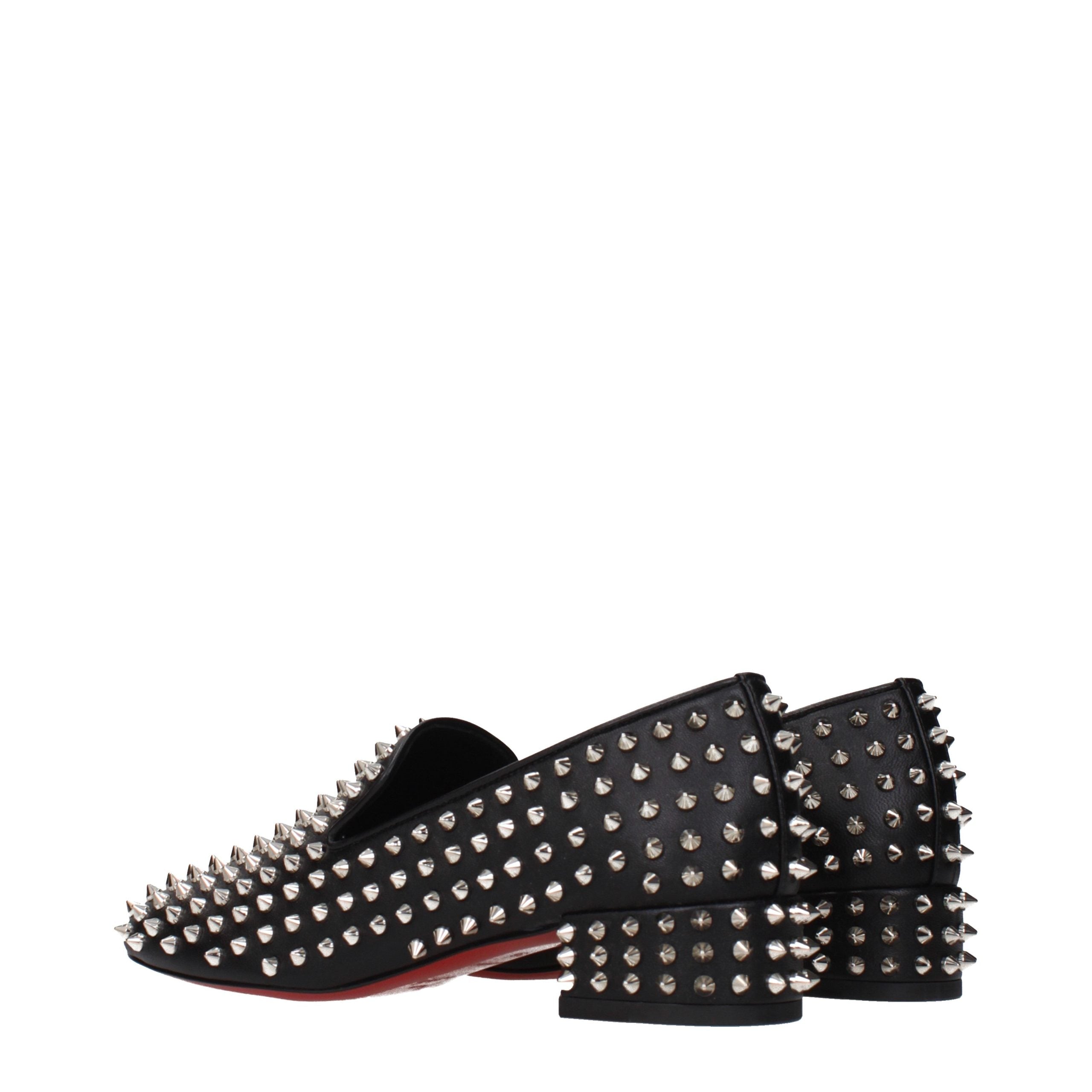 Christian Louboutin Black Leather Slip-On Women's Loafers