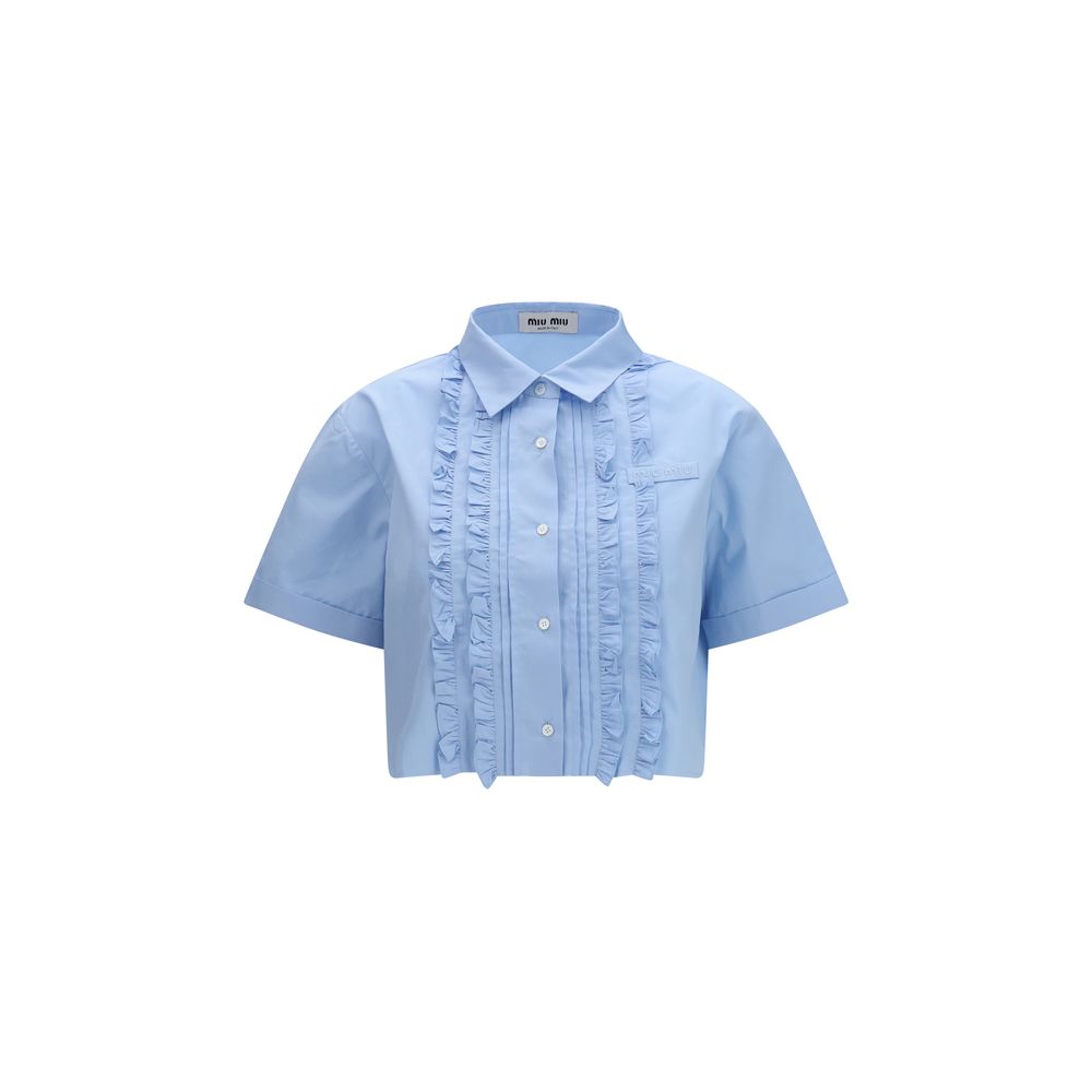 Miu Miu Blue Cotton Shortsleeve Women's Shirt