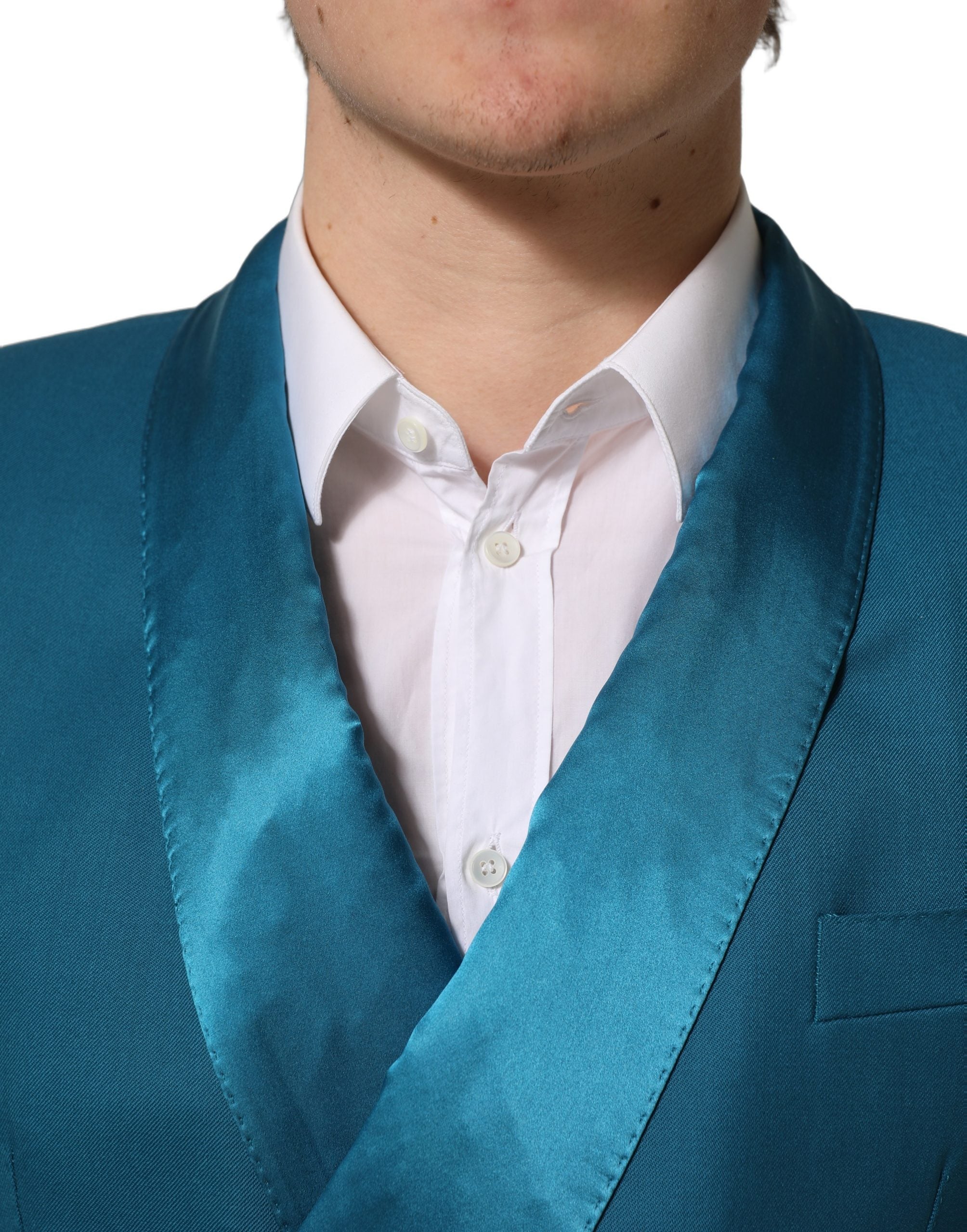 Dolce & Gabbana Teal Wool Double Breasted Formal Coat Men's Blazer