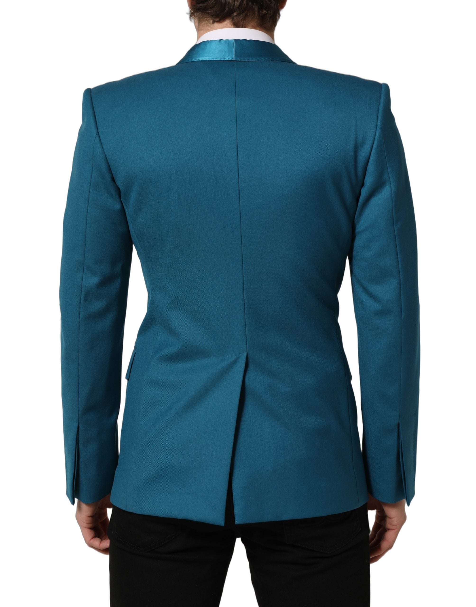 Dolce & Gabbana Teal Wool Double Breasted Formal Coat Men's Blazer