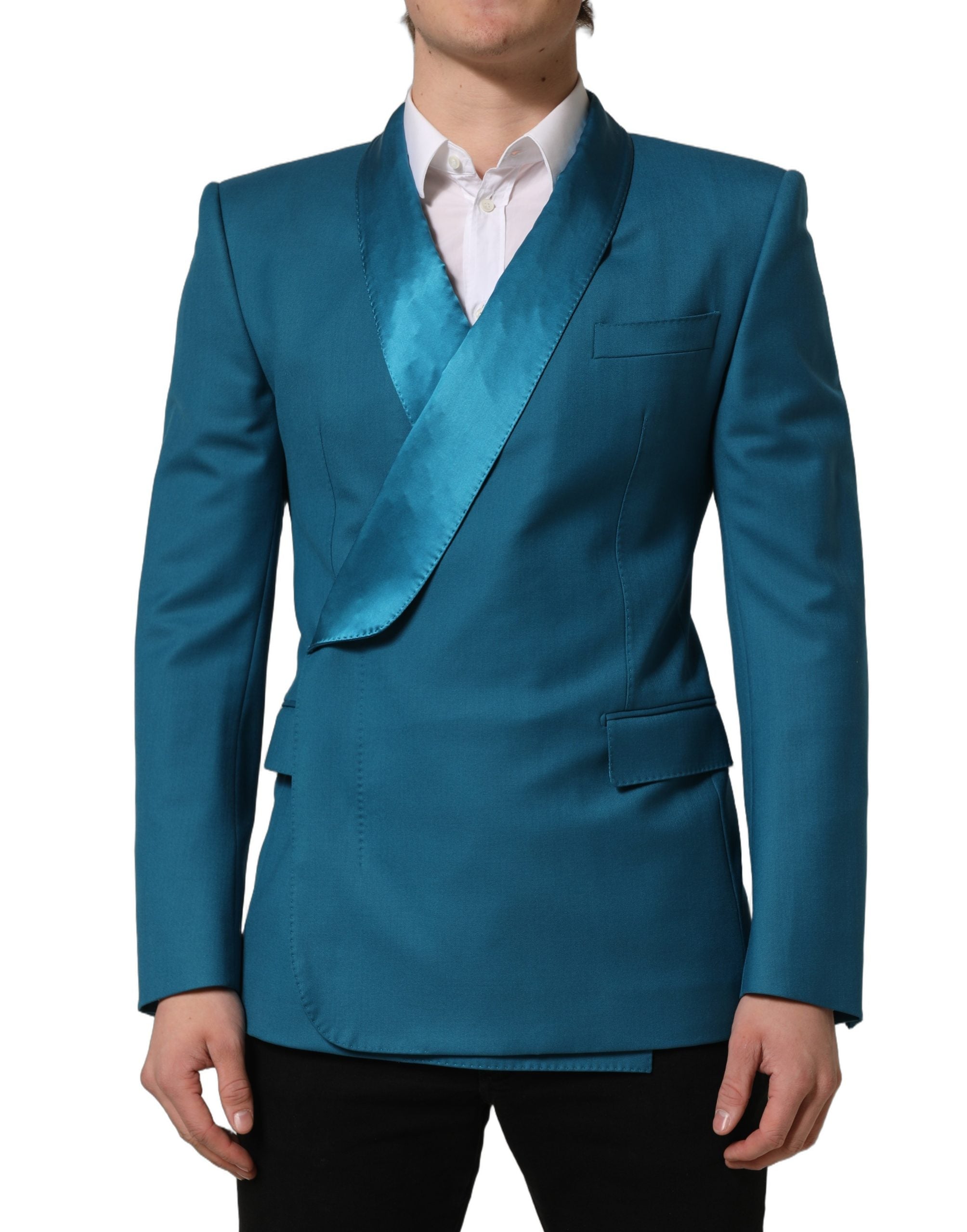 Dolce & Gabbana Teal Wool Double Breasted Formal Coat Men's Blazer