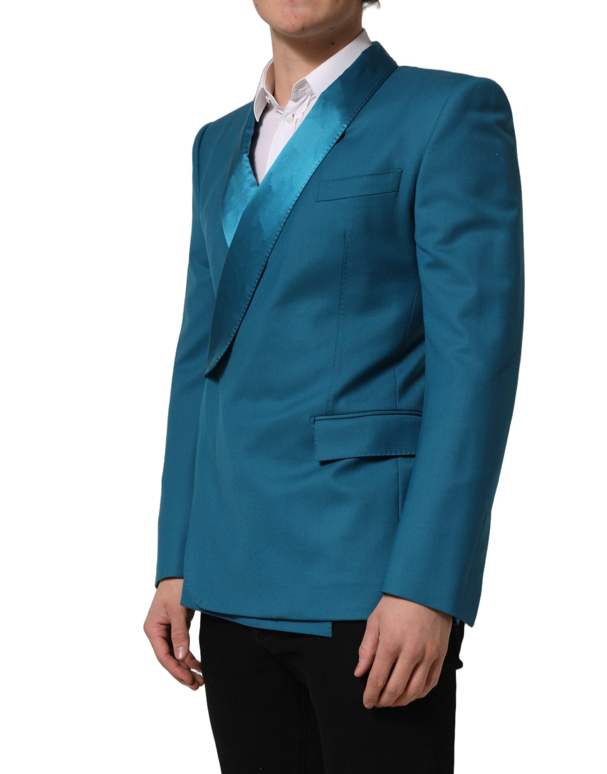 Dolce & Gabbana Teal Wool Double Breasted Formal Coat Men's Blazer