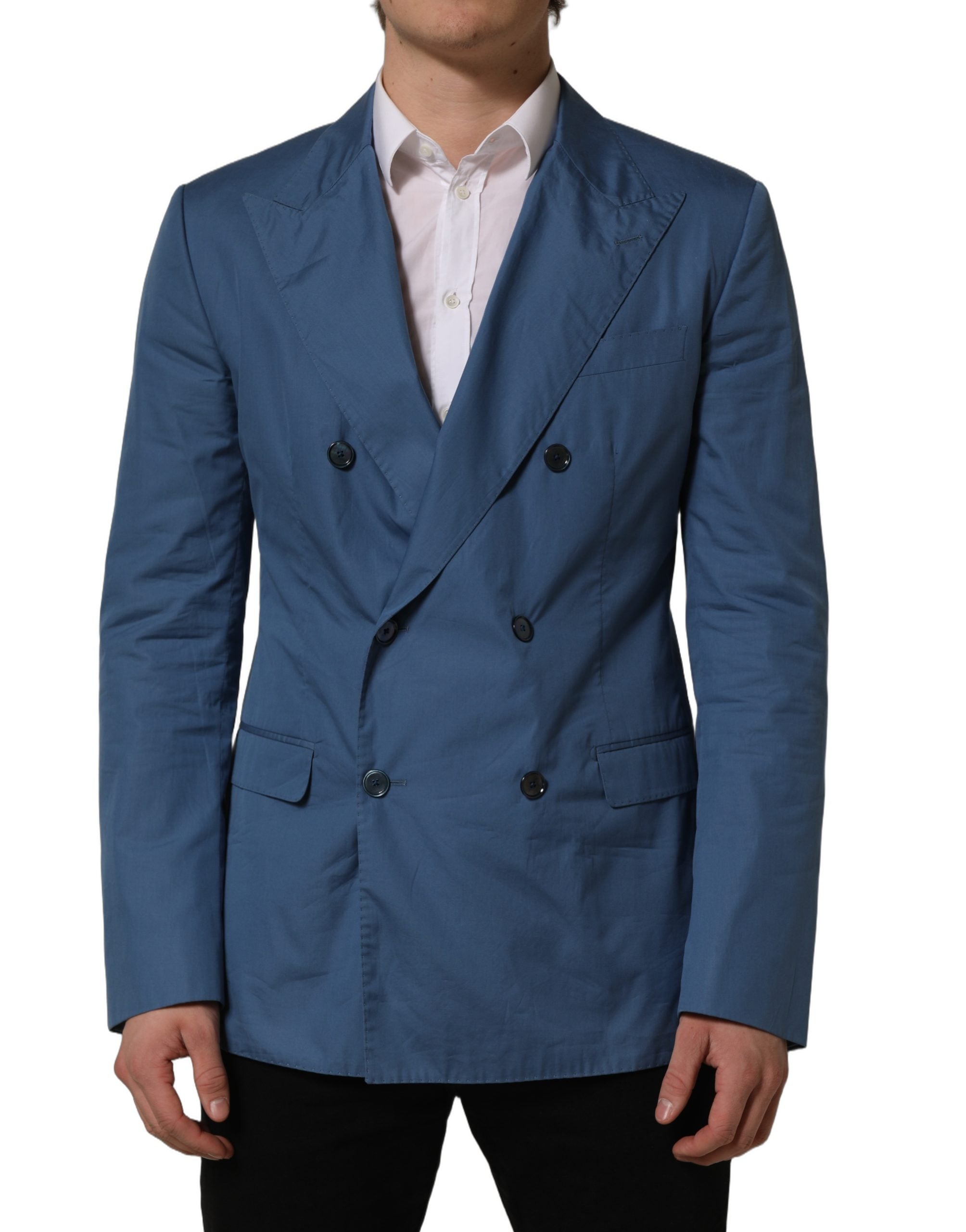 Dolce & Gabbana Blue Cotton Double Breasted Men Coat Men's Blazer
