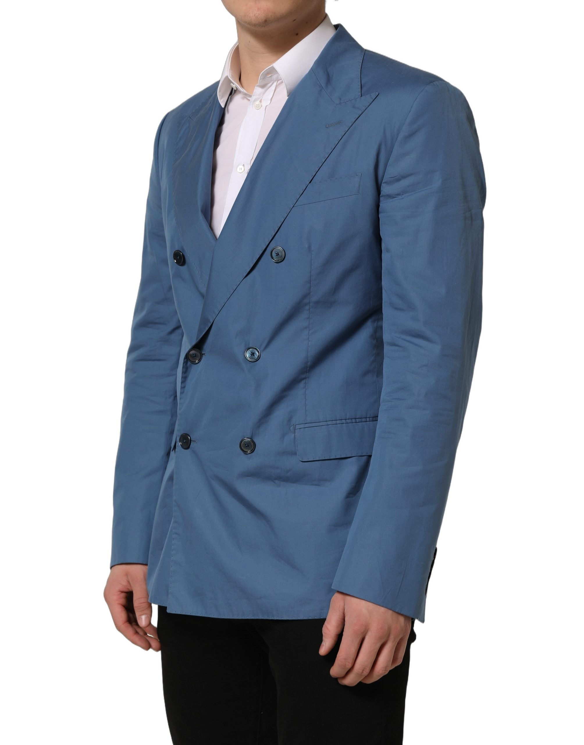 Dolce & Gabbana Blue Cotton Double Breasted Men Coat Men's Blazer