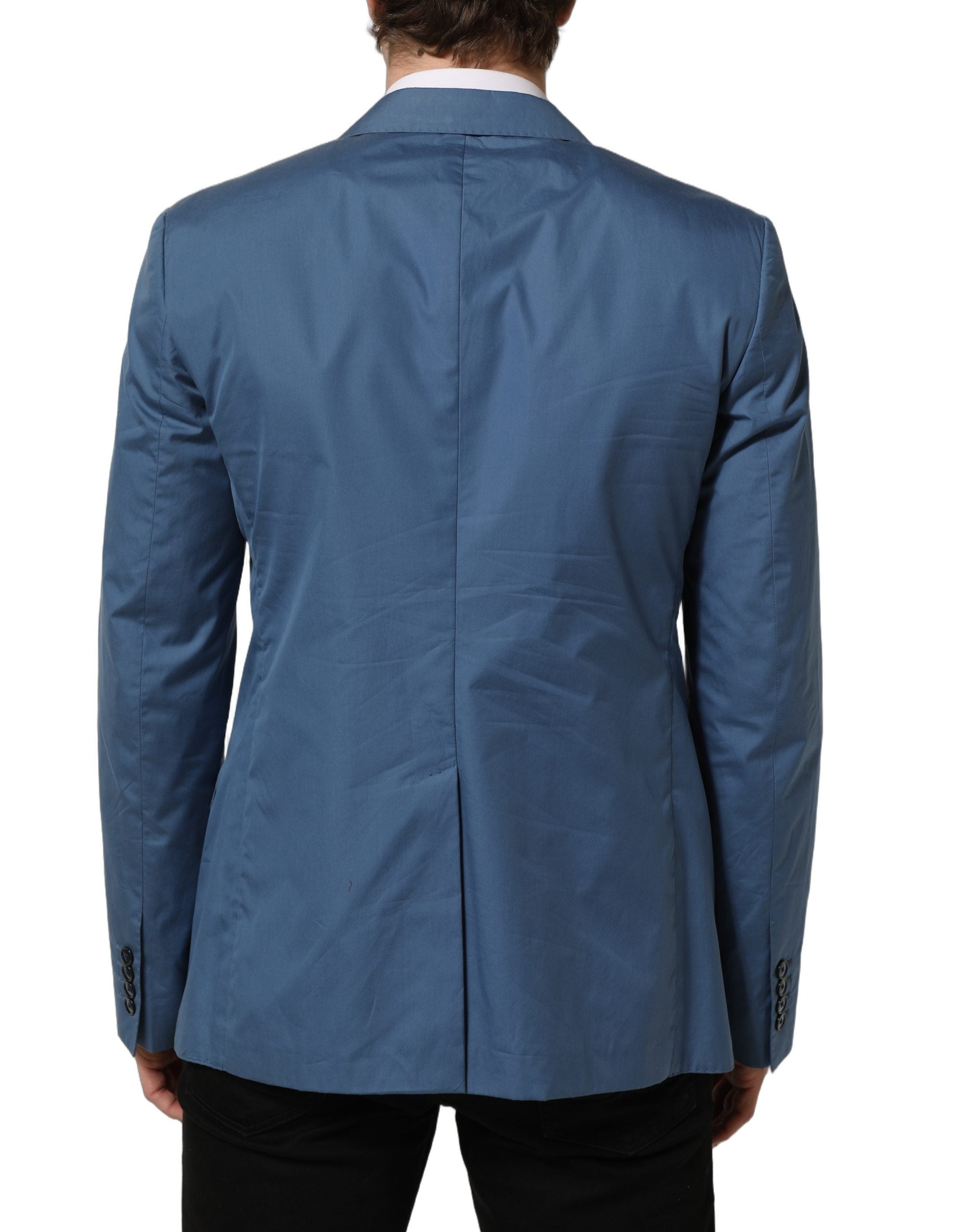 Dolce & Gabbana Blue Cotton Double Breasted Men Coat Men's Blazer