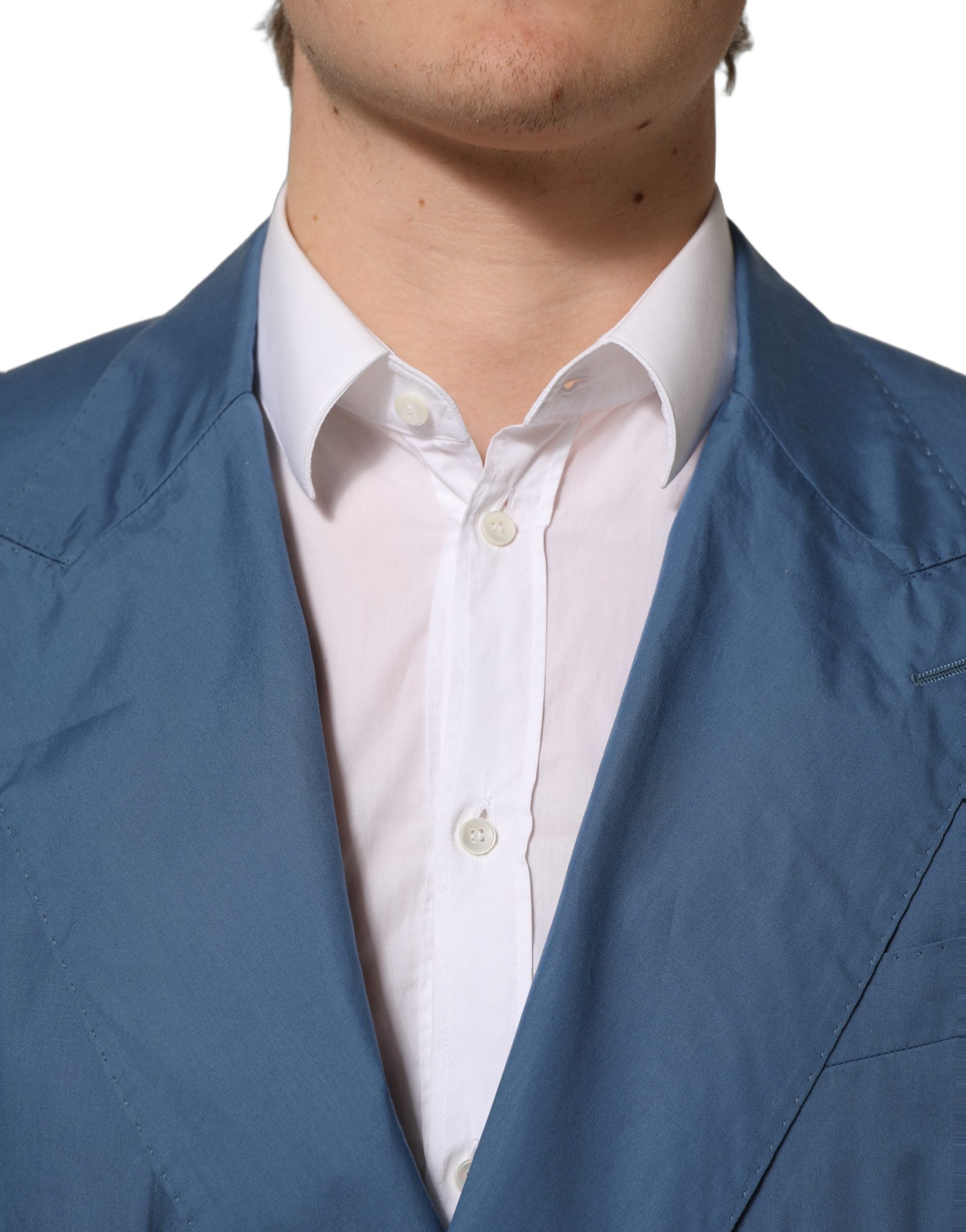 Dolce & Gabbana Blue Cotton Double Breasted Men Coat Men's Blazer