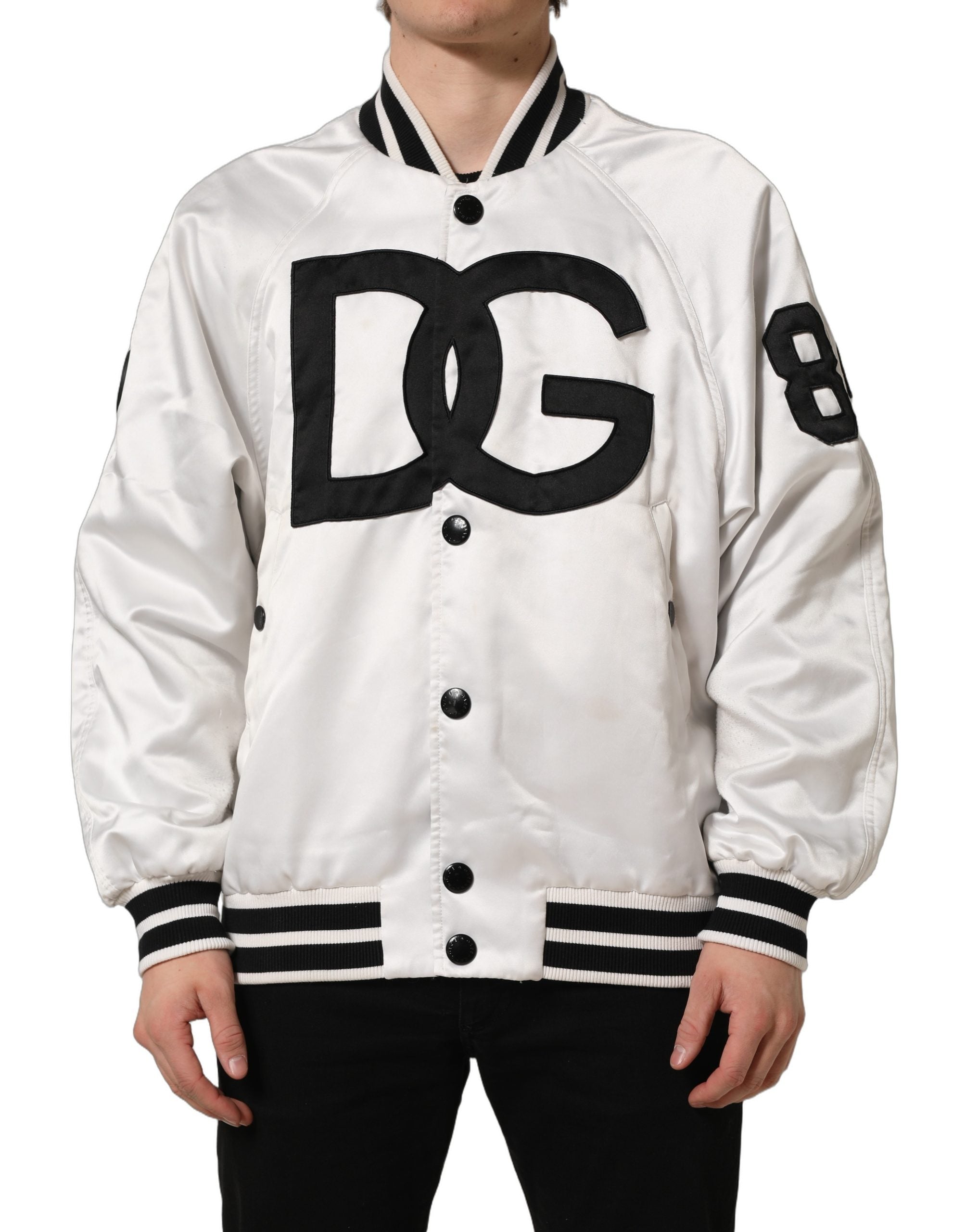 Dolce & Gabbana White DG Logo Polyester JerseyBomber Men's Jacket (Pre-Owned)