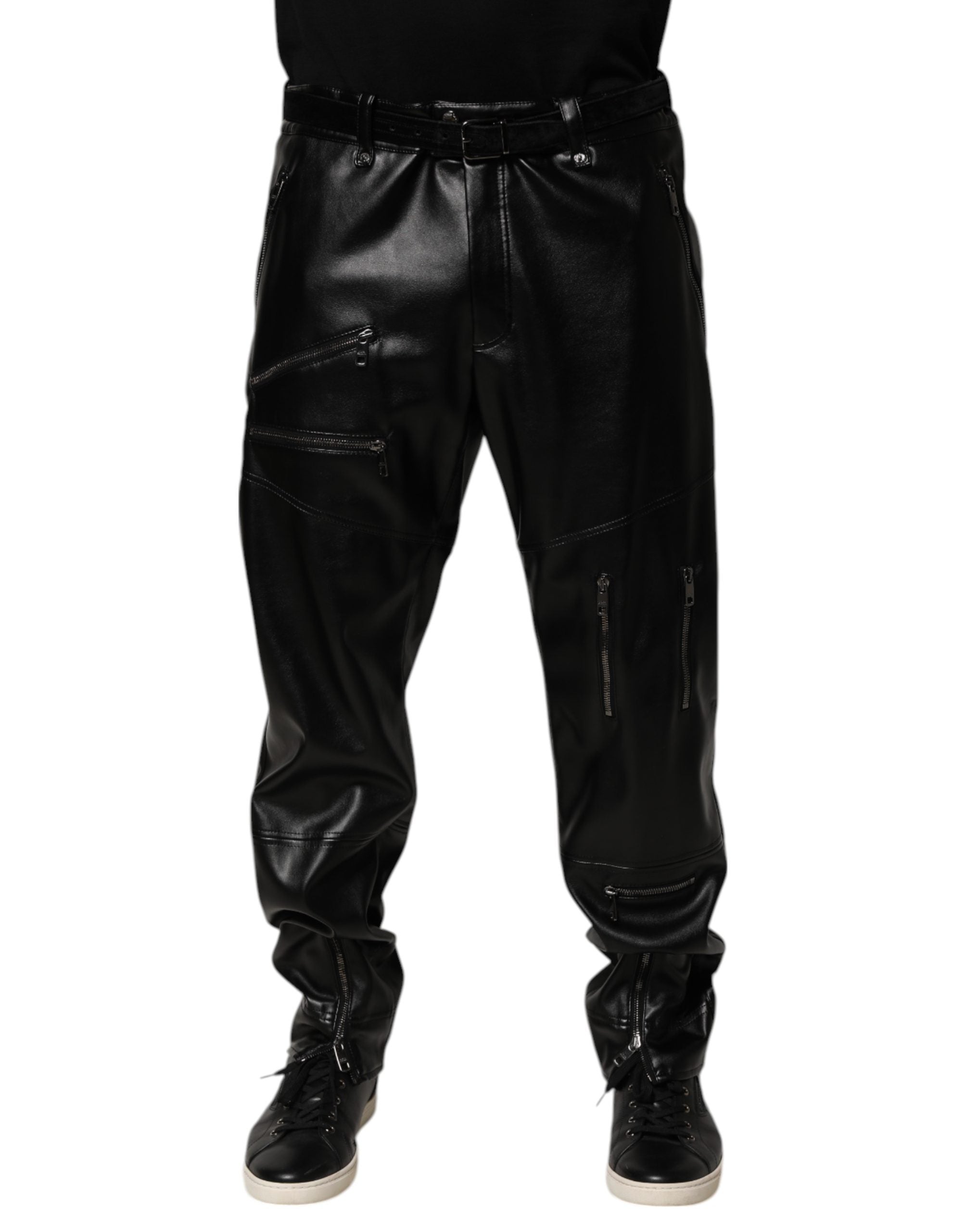 Dolce & Gabbana Black PU Leather Zipper Men Trouser Men's Pants (Pre-Owned)