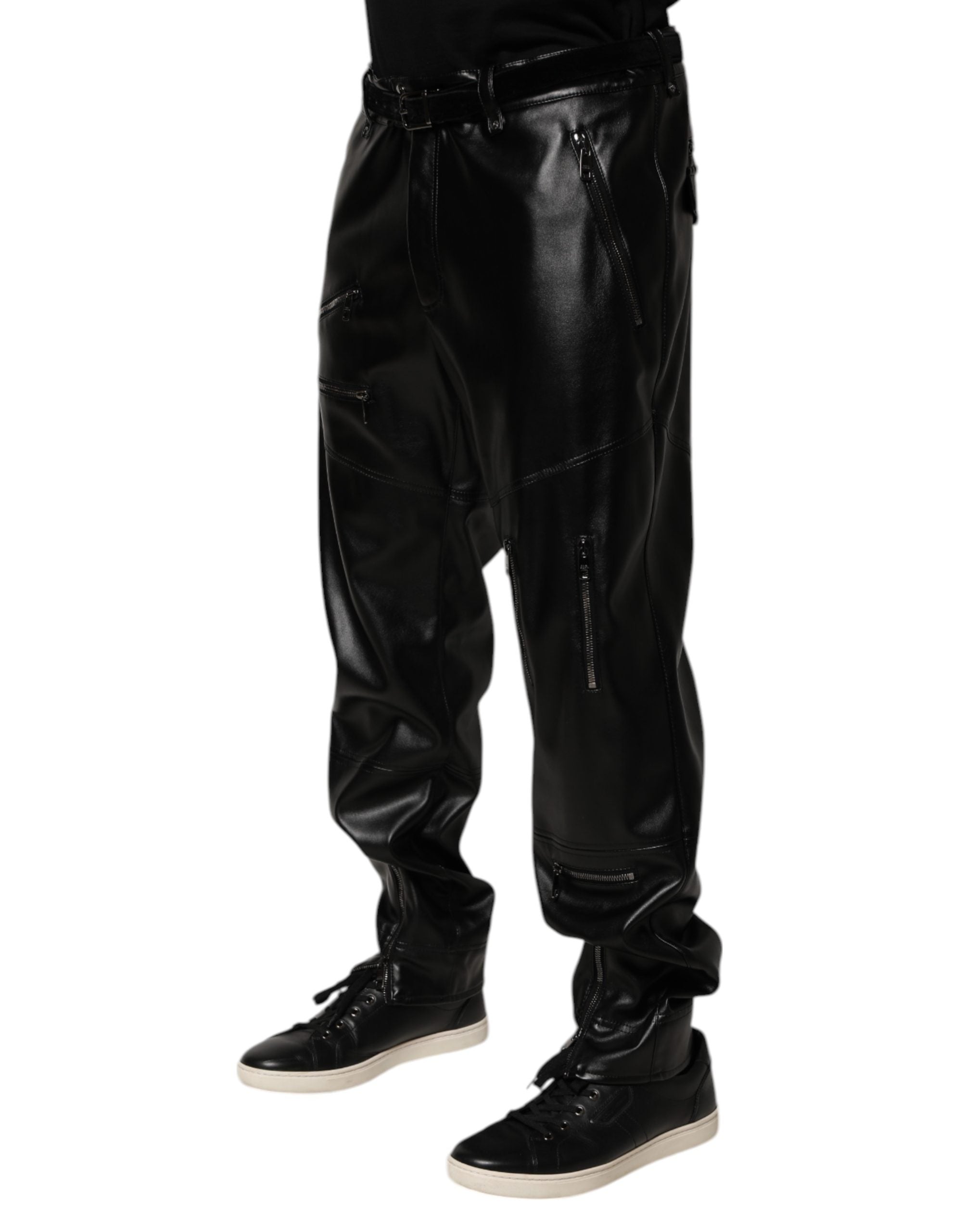 Dolce & Gabbana Black PU Leather Zipper Men Trouser Men's Pants (Pre-Owned)