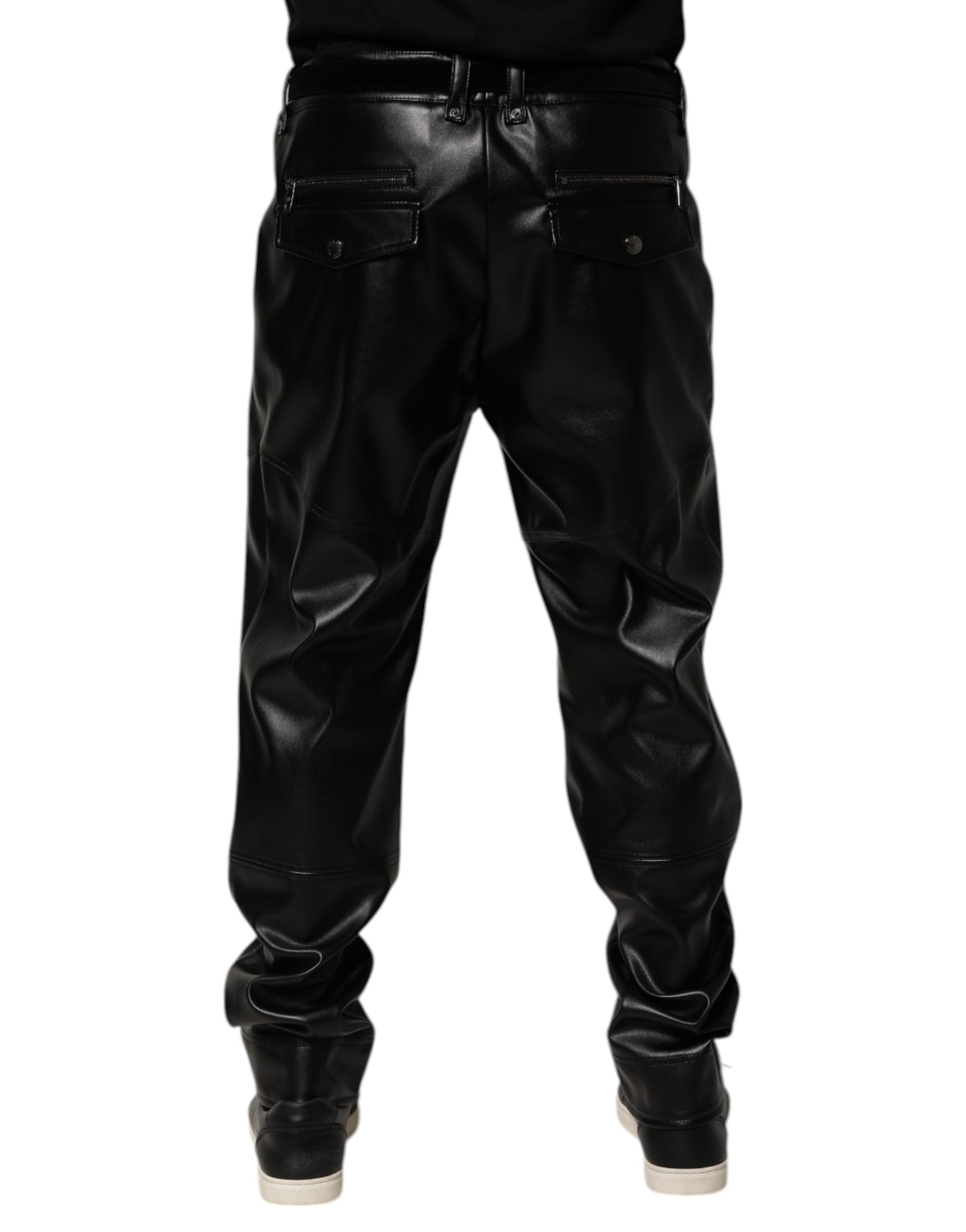 Dolce & Gabbana Black PU Leather Zipper Men Trouser Men's Pants (Pre-Owned)