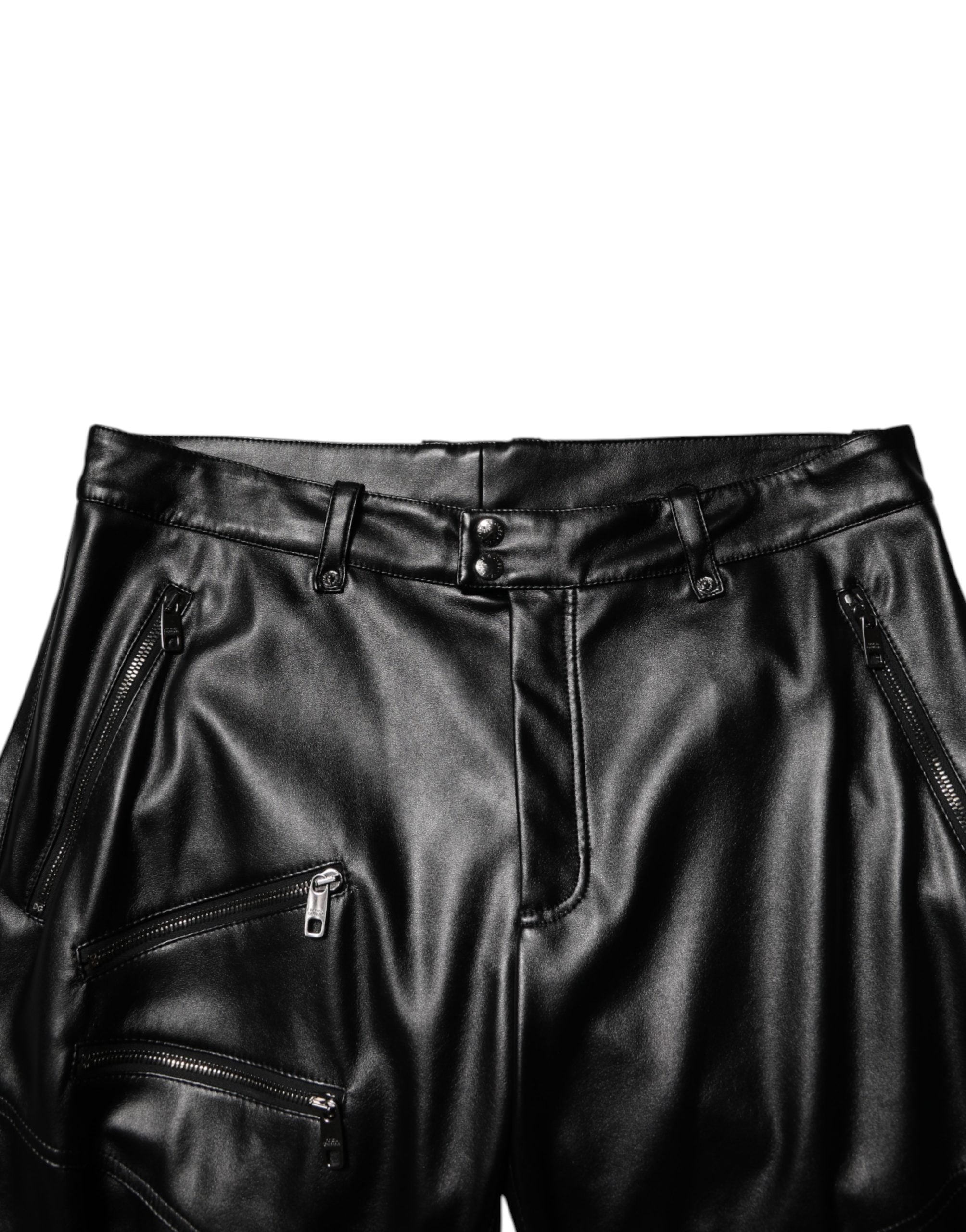 Dolce & Gabbana Black PU Leather Zipper Men Trouser Men's Pants (Pre-Owned)