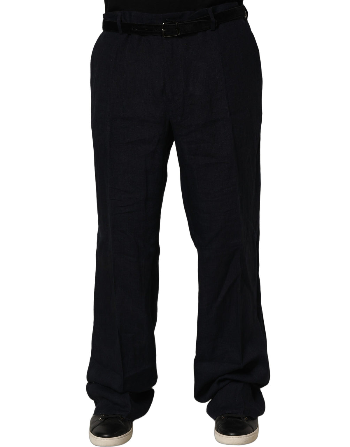 Dolce & Gabbana Black Linen Straight Leg Dress Trouser Men's Pants