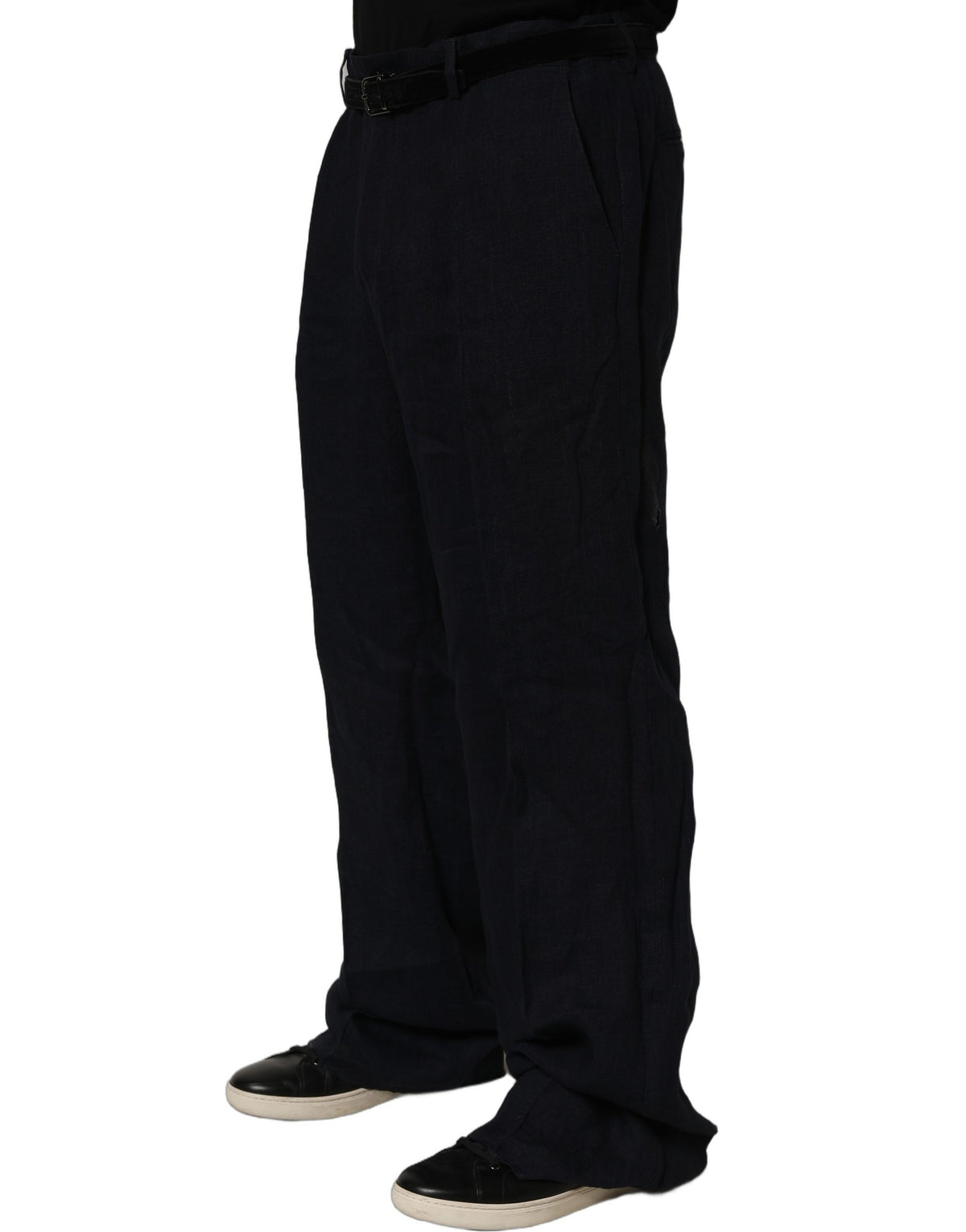 Dolce & Gabbana Black Linen Straight Leg Dress Trouser Men's Pants