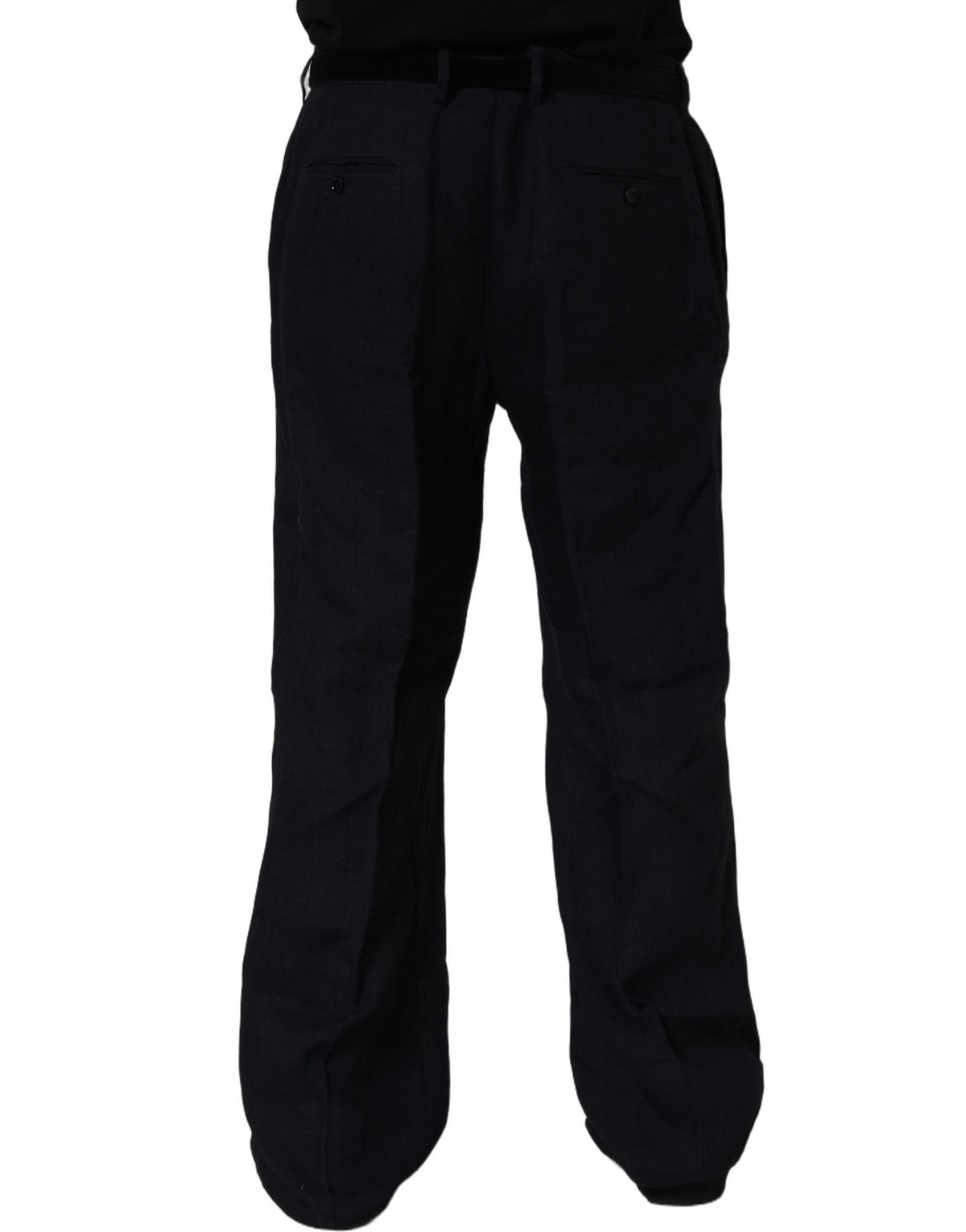 Dolce & Gabbana Black Linen Straight Leg Dress Trouser Men's Pants