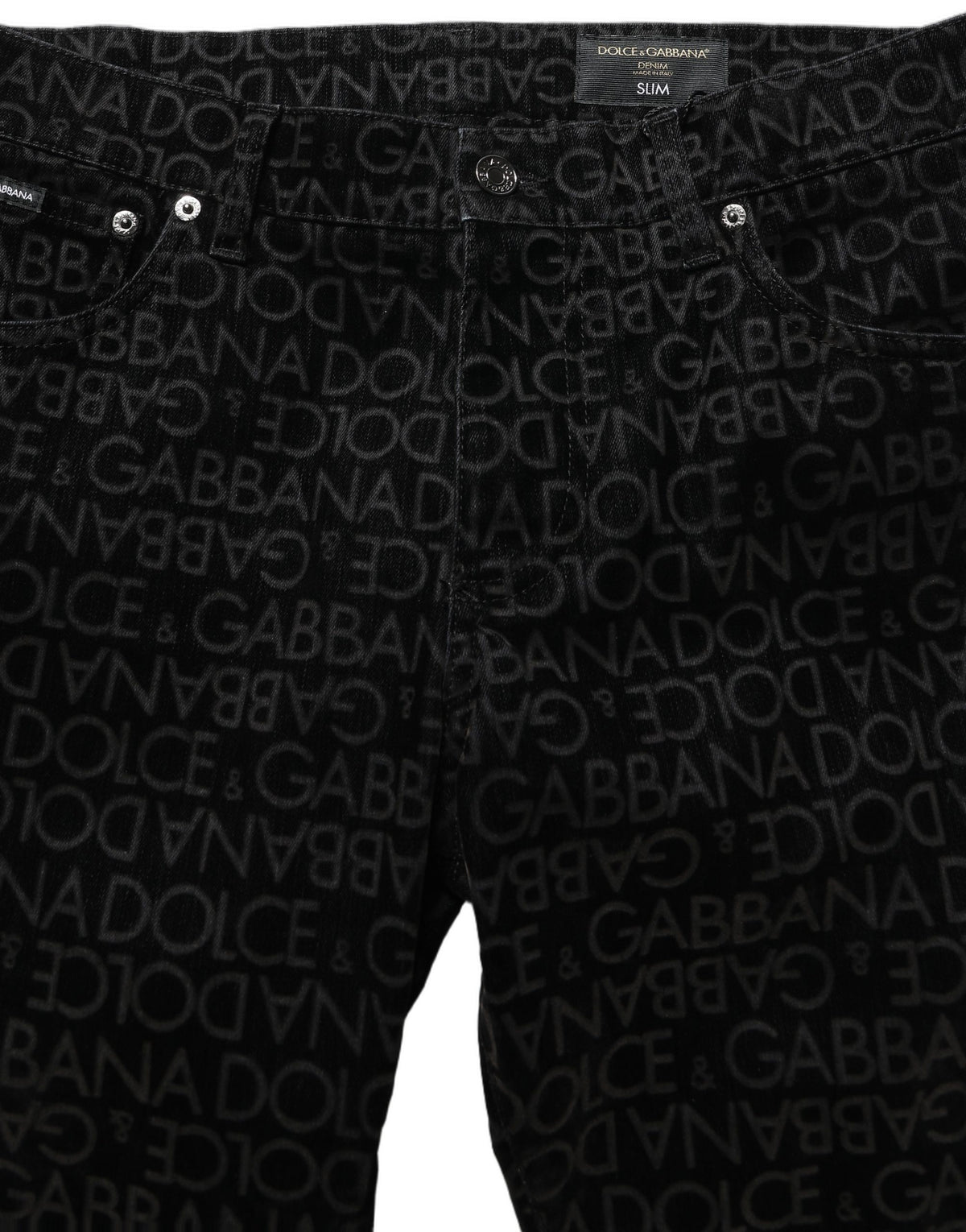 Dolce & Gabbana Black Logo Monogram Cotton Slim Denim Men's Jeans