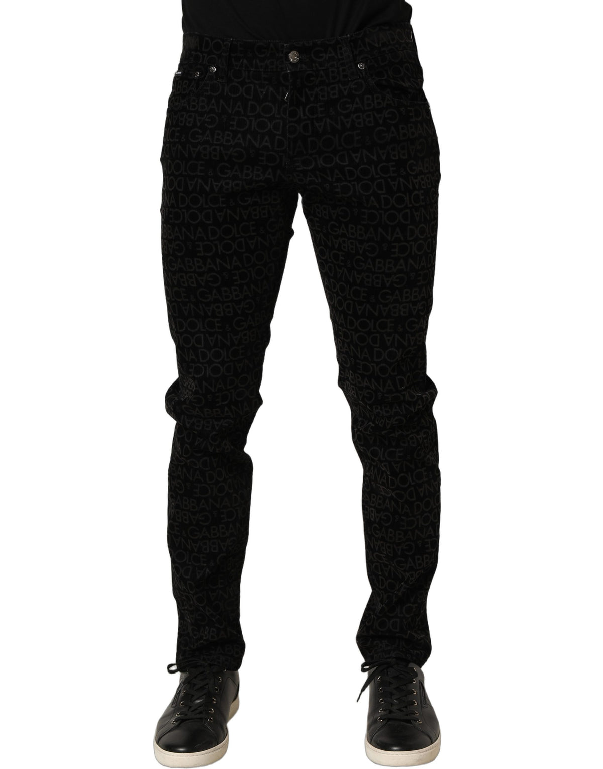 Dolce & Gabbana Black Logo Monogram Cotton Slim Denim Men's Jeans