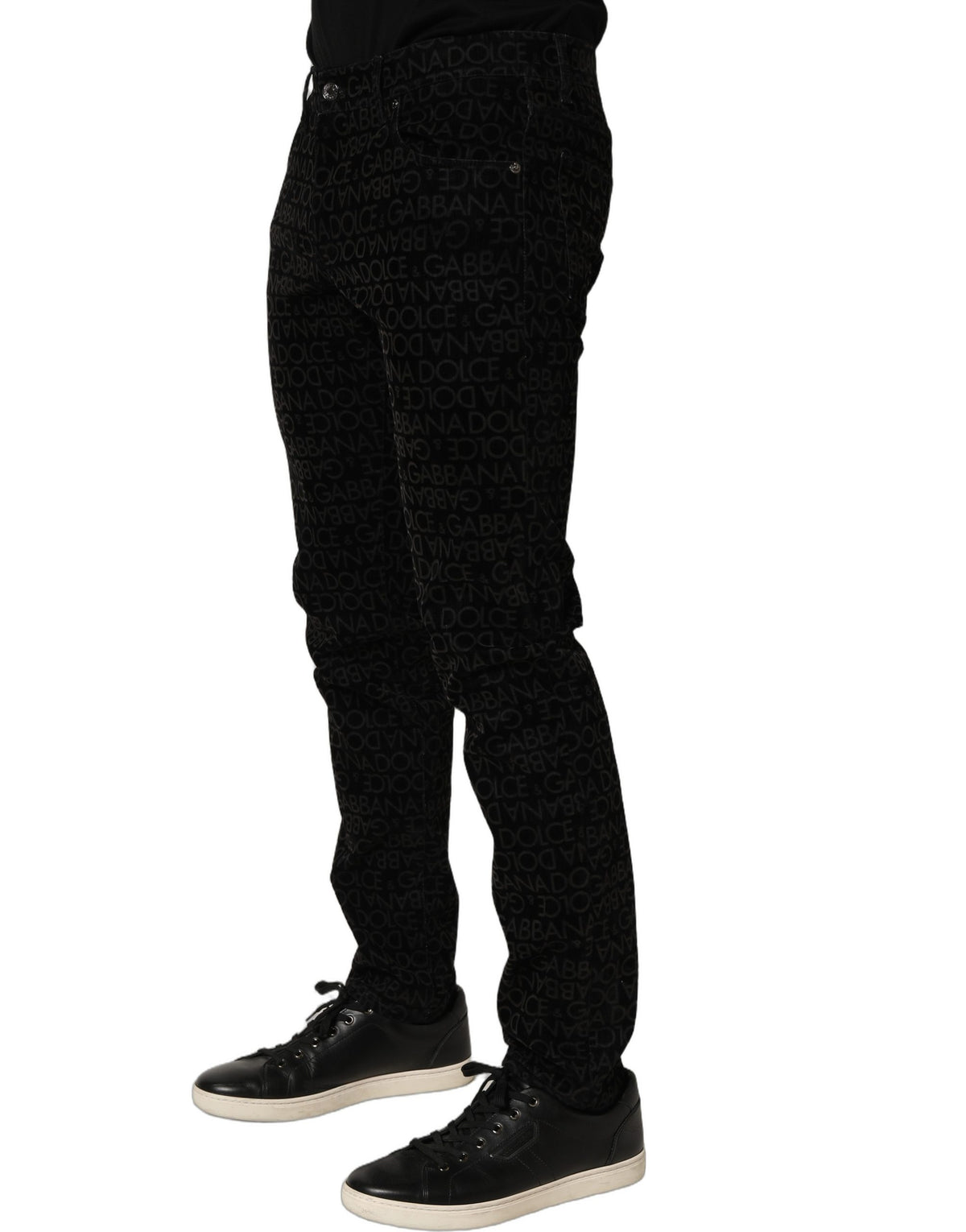 Dolce & Gabbana Black Logo Monogram Cotton Slim Denim Men's Jeans