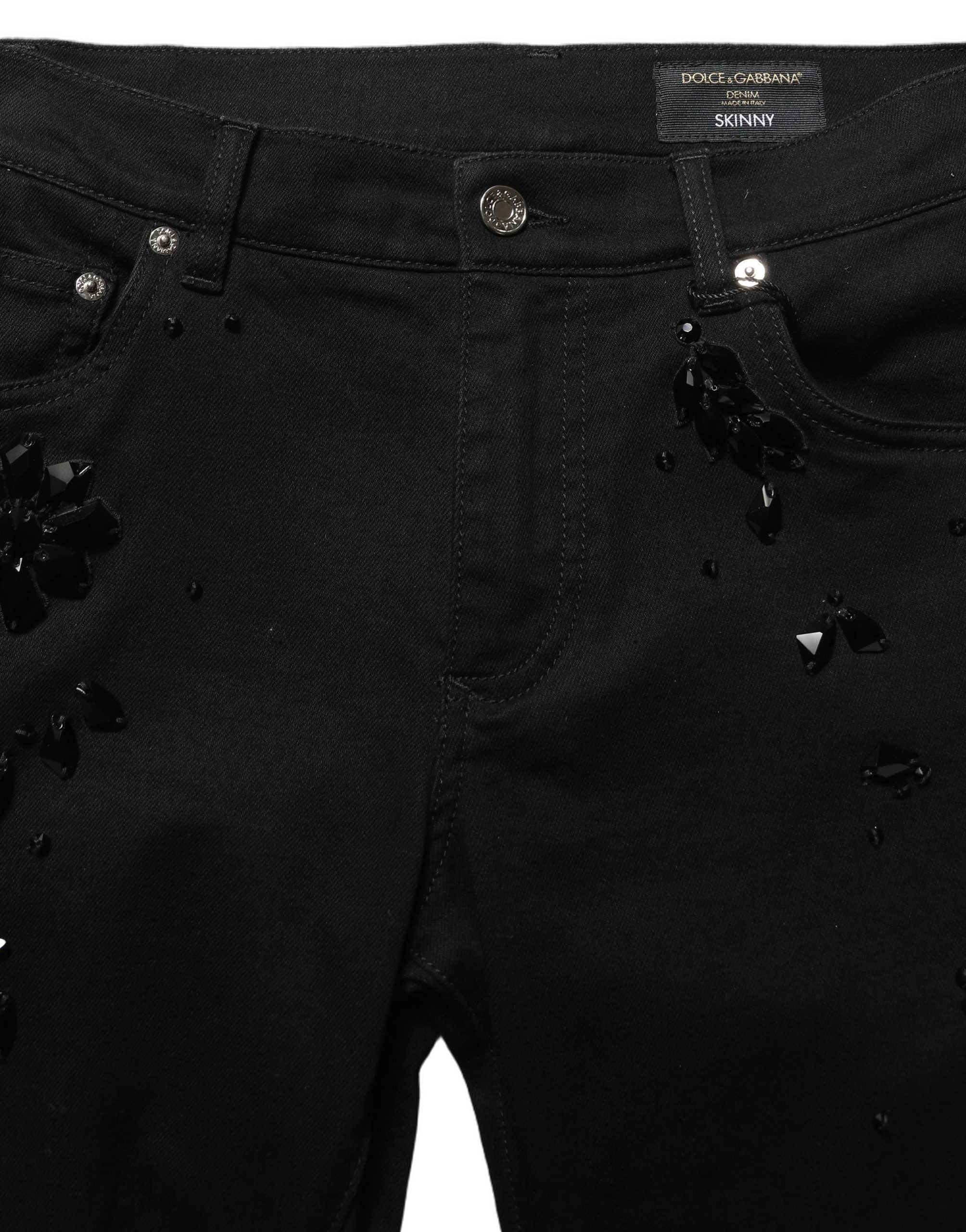Dolce & Gabbana Black Embellished Cotton Skinny Denim Men's Jeans