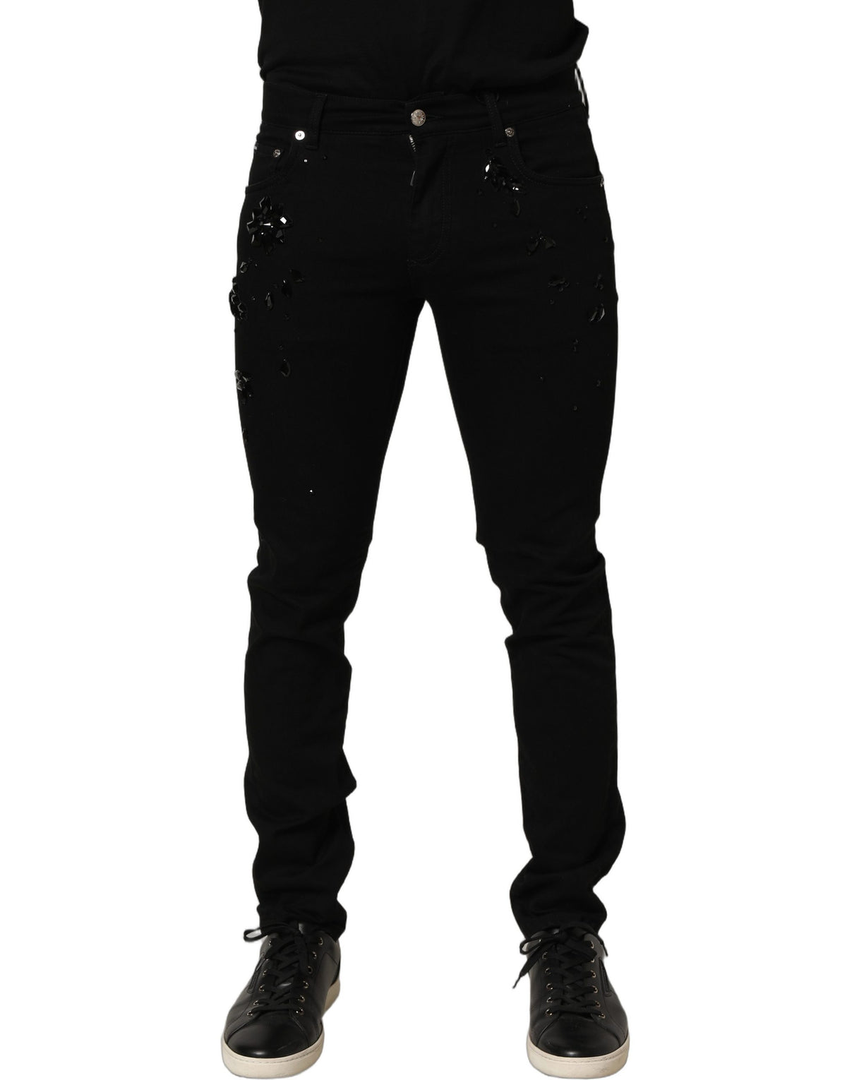 Dolce & Gabbana Black Embellished Cotton Skinny Denim Men's Jeans