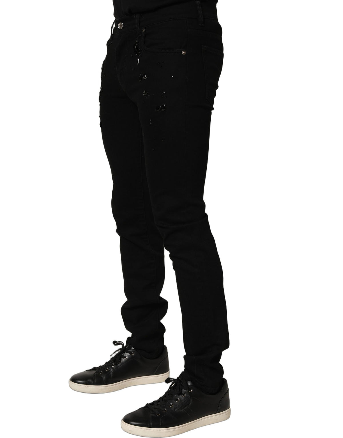 Dolce & Gabbana Black Embellished Cotton Skinny Denim Men's Jeans