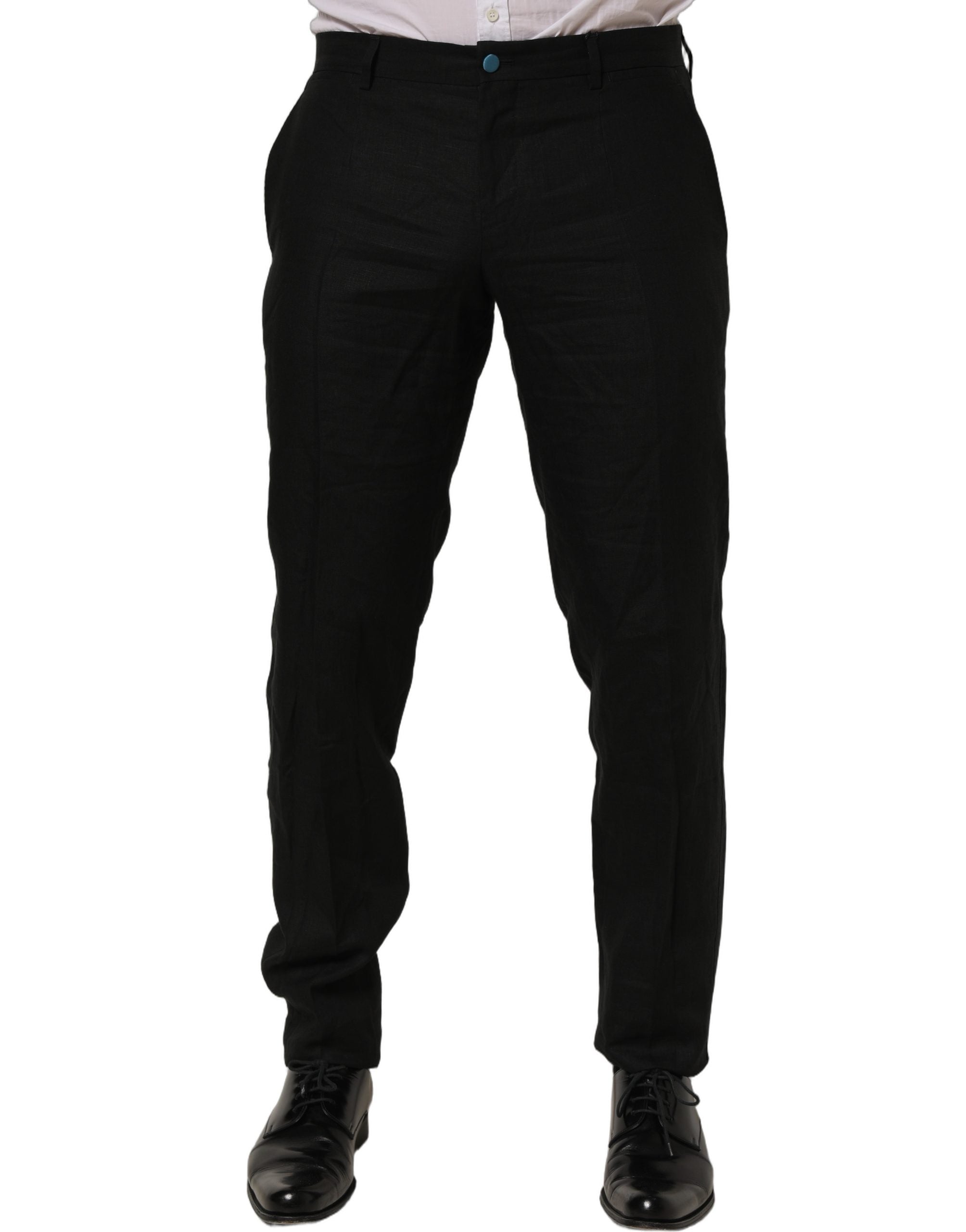 Dolce & Gabbana Black Linen Skinny Leg Dress Trouser Men's Pants