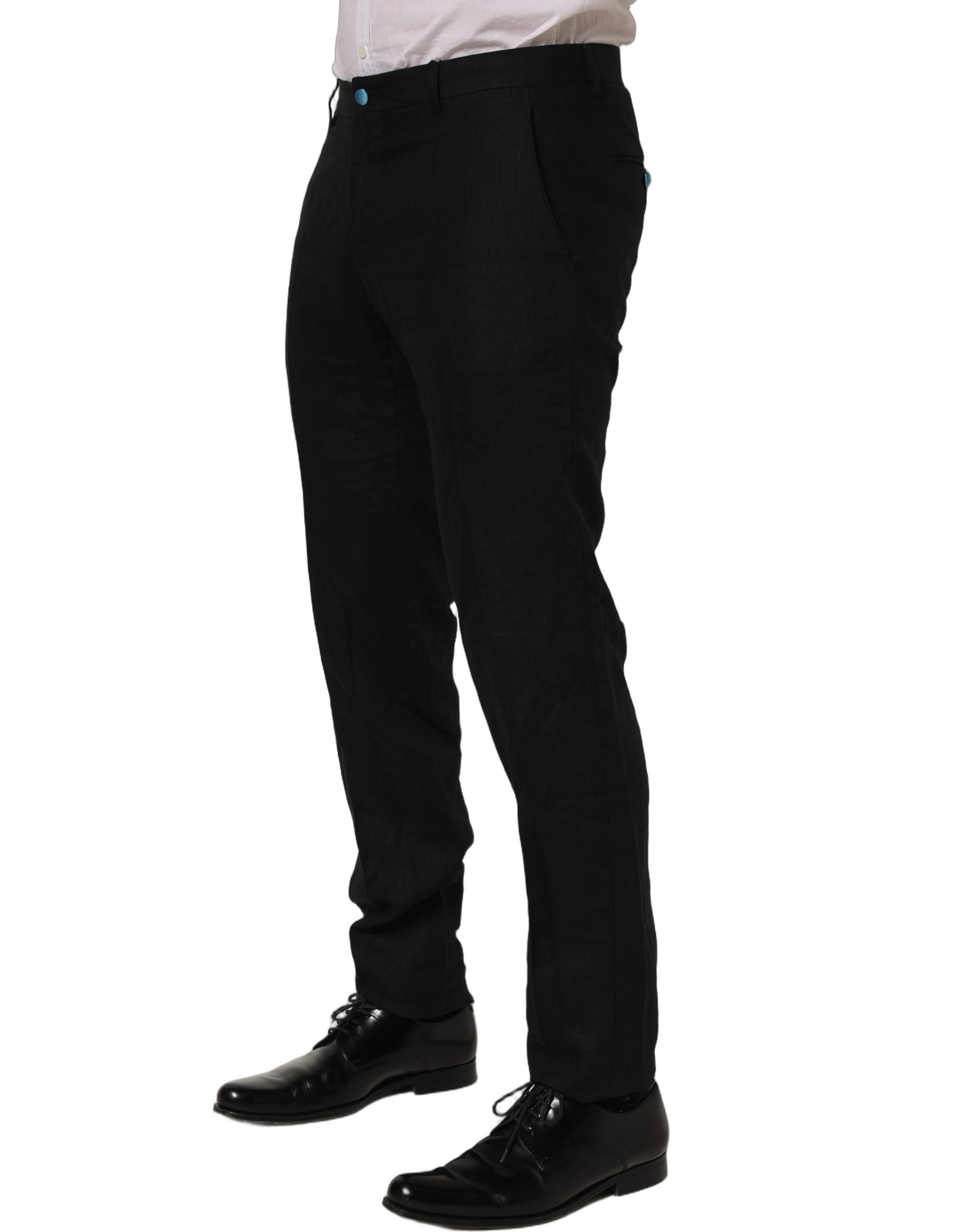 Dolce & Gabbana Black Linen Skinny Leg Dress Trouser Men's Pants