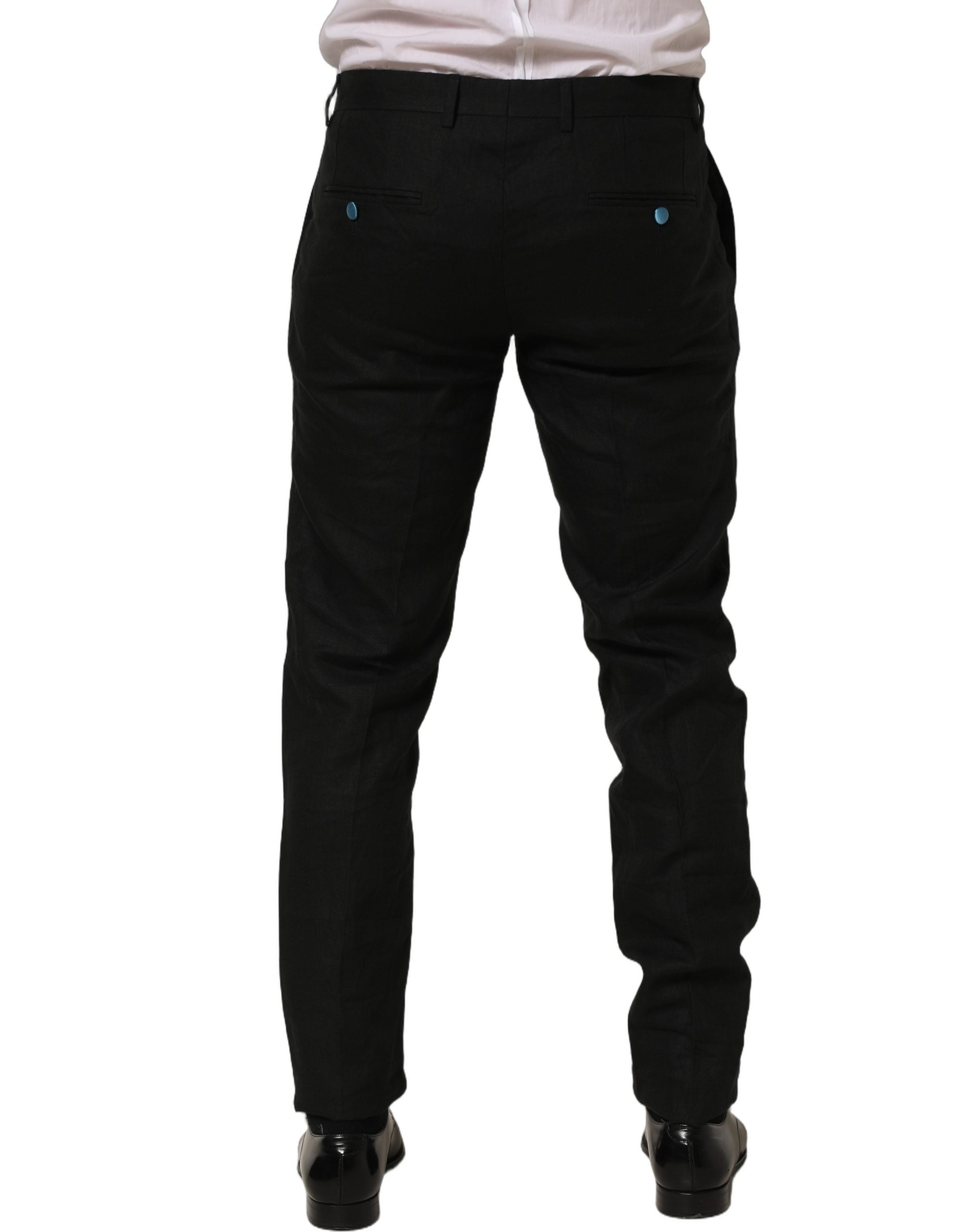 Dolce & Gabbana Black Linen Skinny Leg Dress Trouser Men's Pants