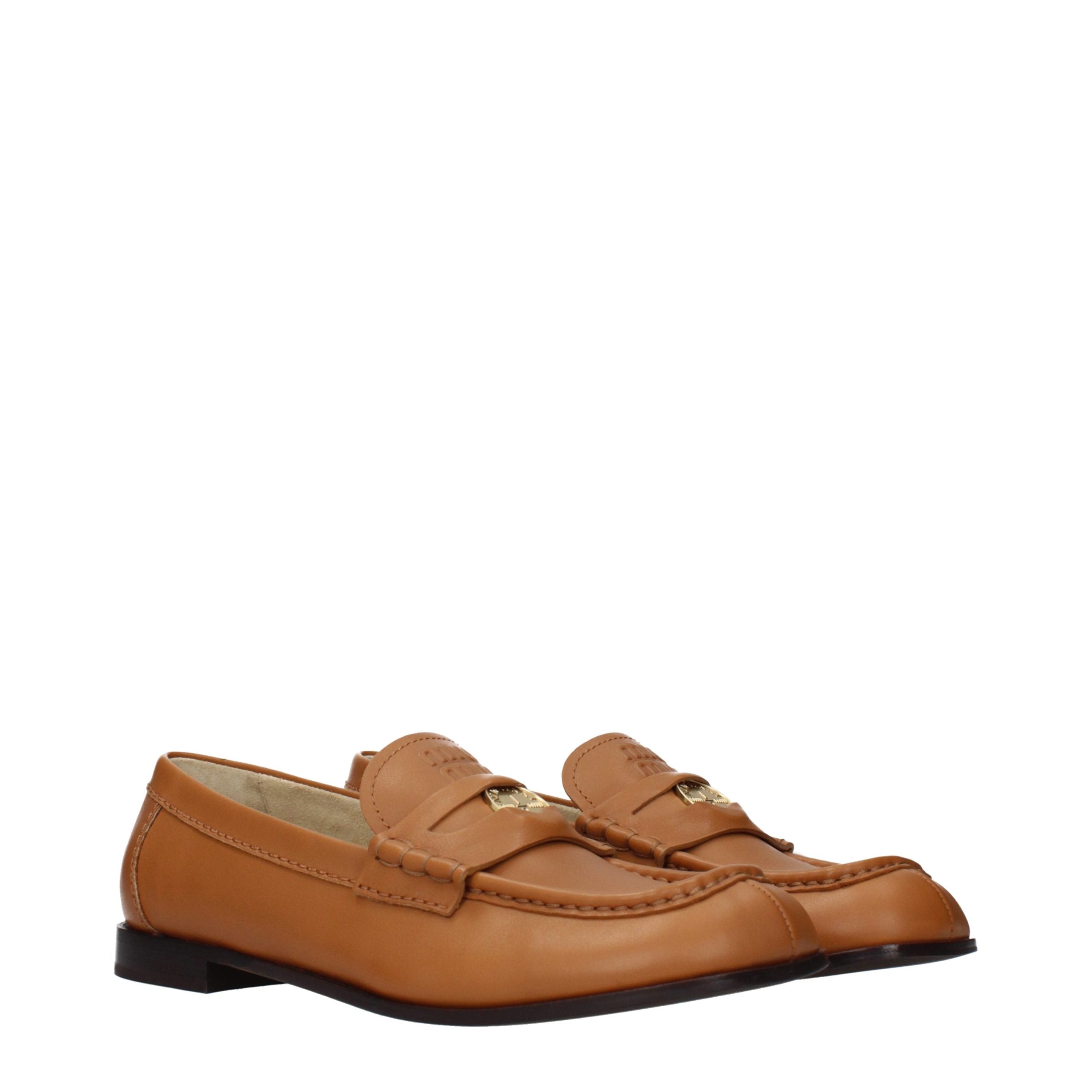 Miu Miu Brown Leather Slip-On Women's Loafers