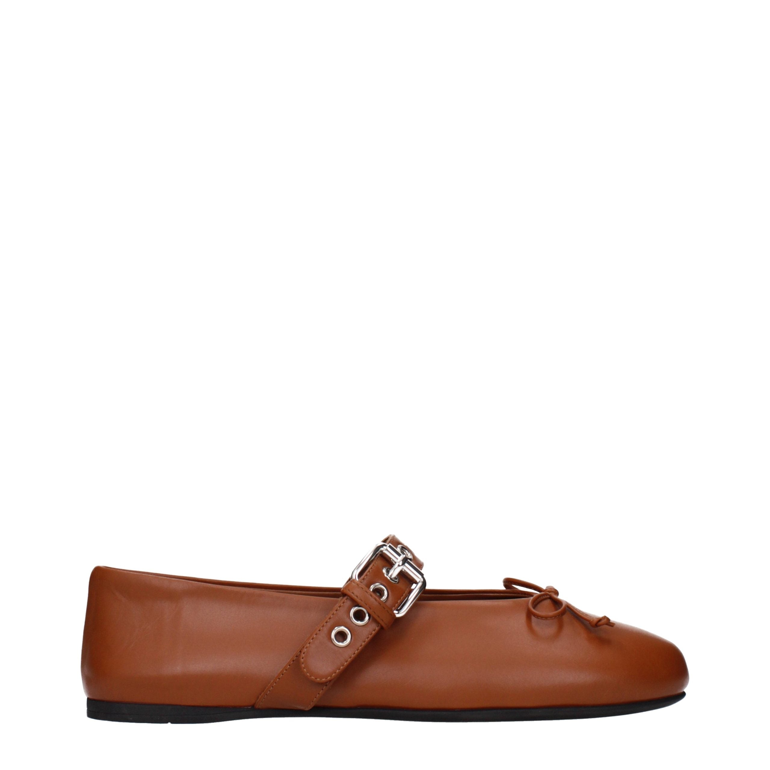 Miu Miu Brown Leather Ballet Women's Flats