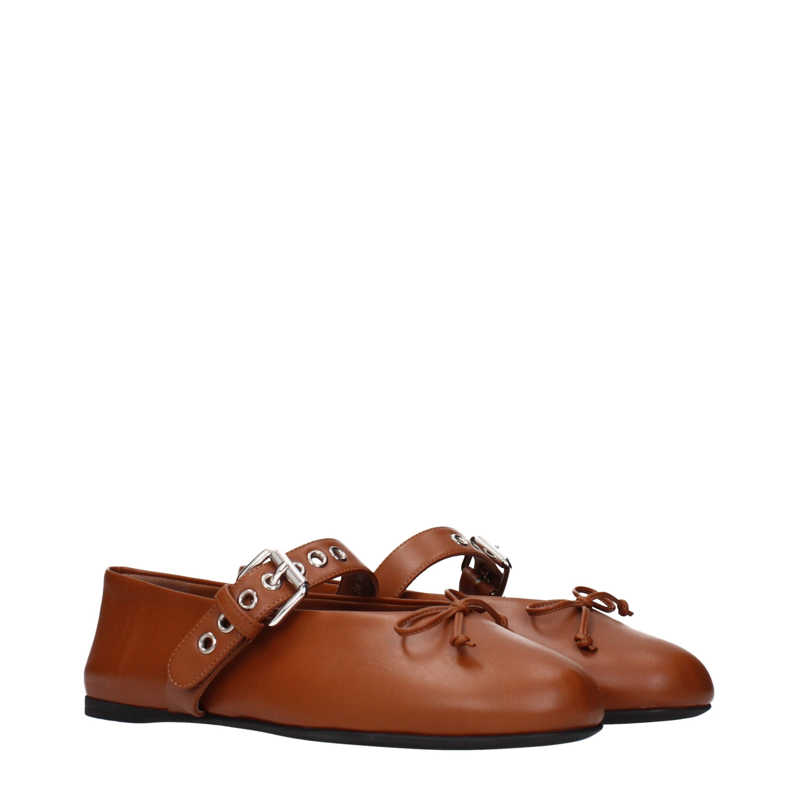Miu Miu Brown Leather Ballet Women's Flats