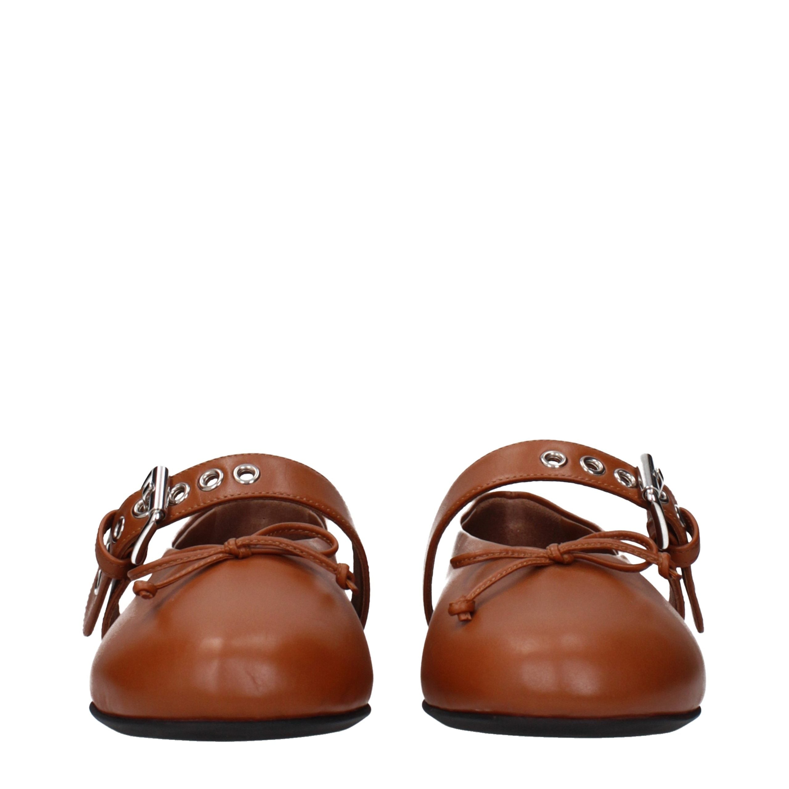 Miu Miu Brown Leather Ballet Women's Flats
