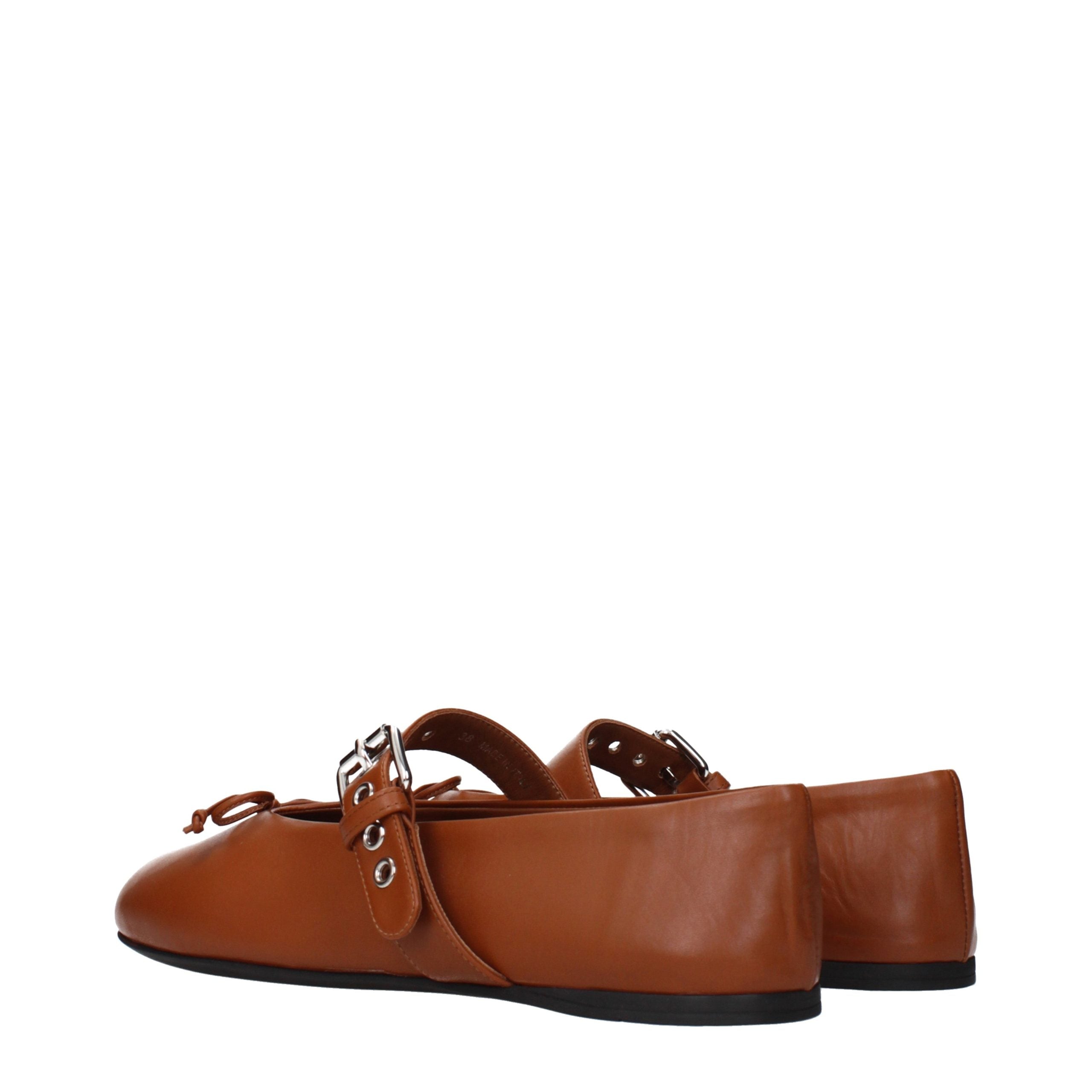 Miu Miu Brown Leather Ballet Women's Flats