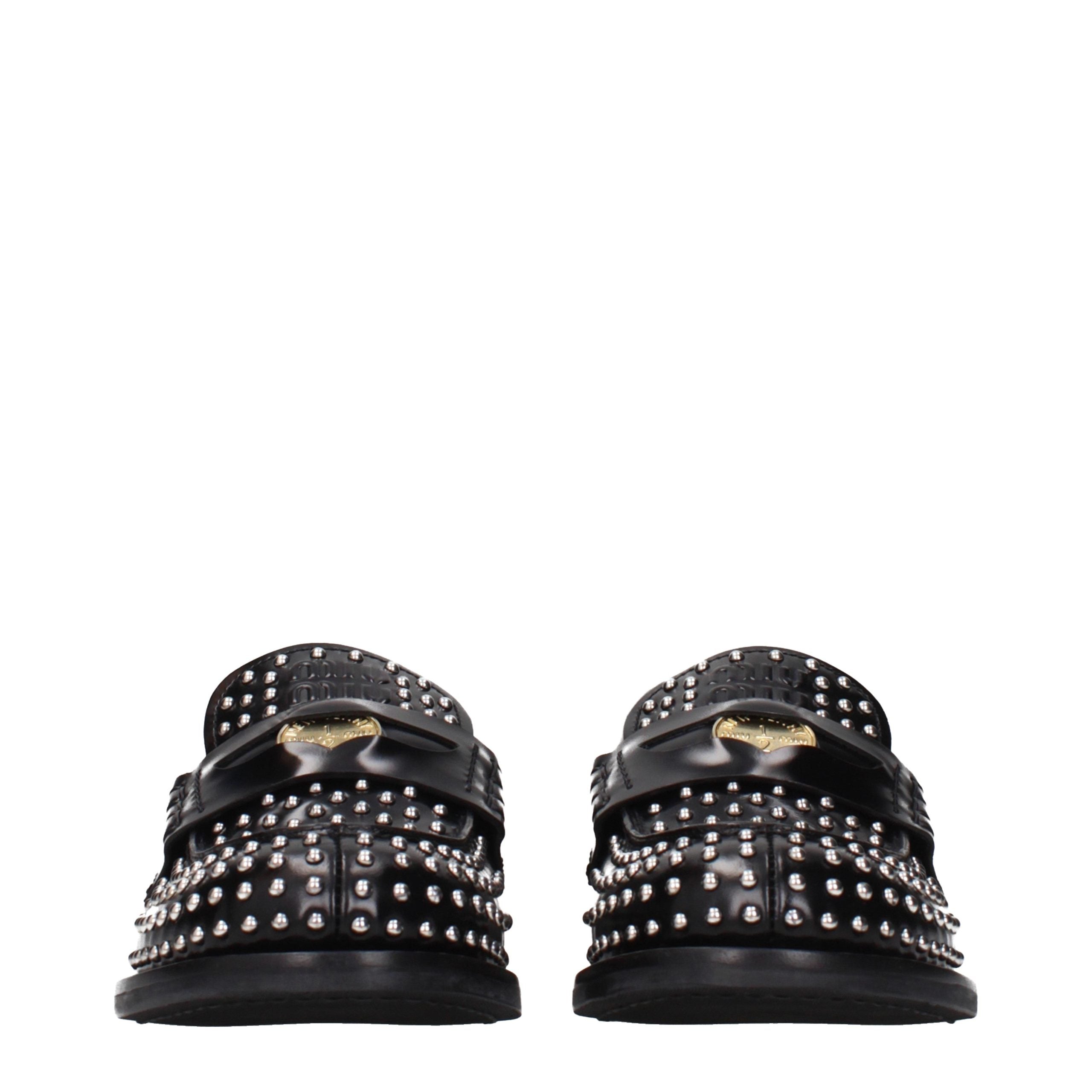 Miu Miu Black Leather Slip-On Women's Loafers