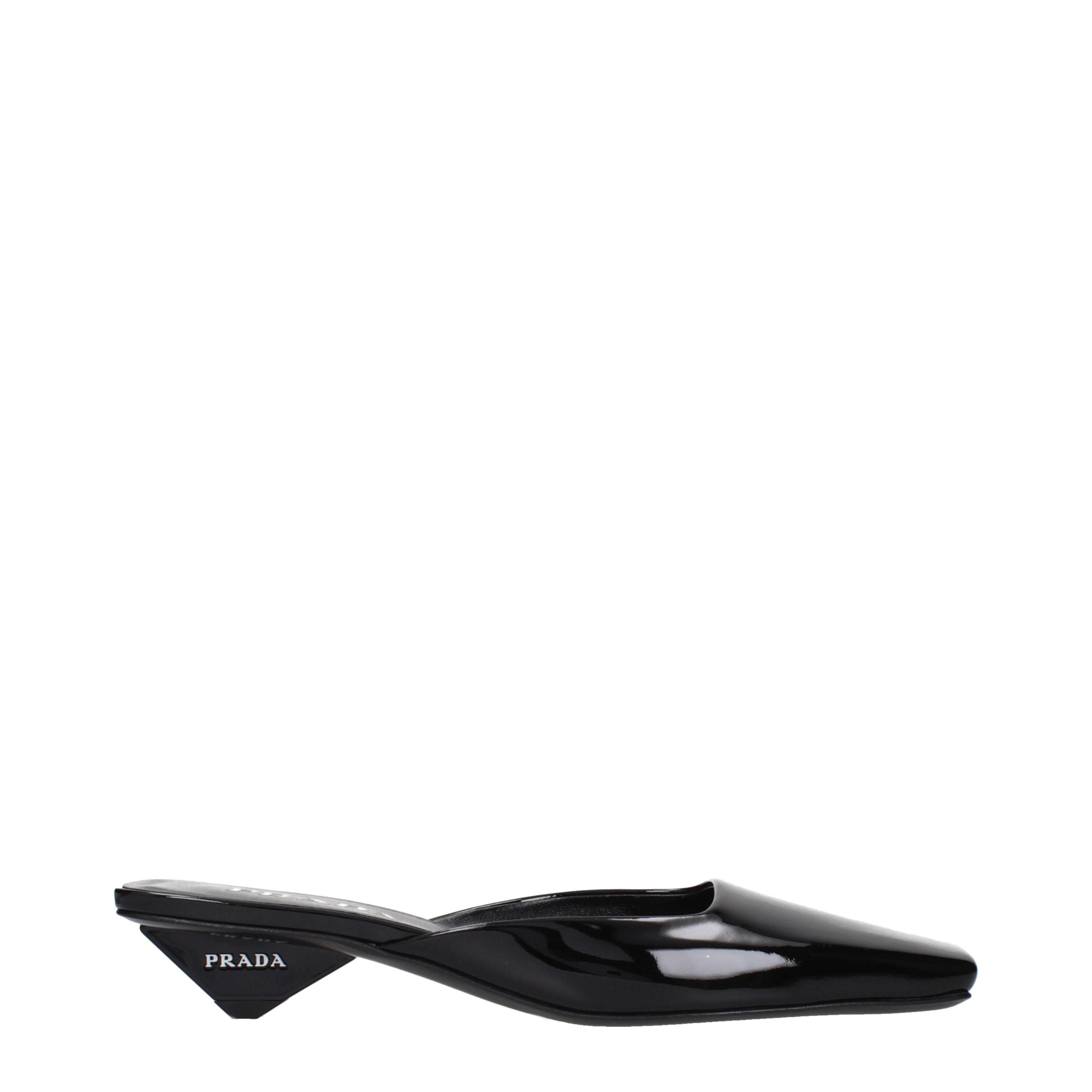 Prada Black Leather Flat Women's Sandals