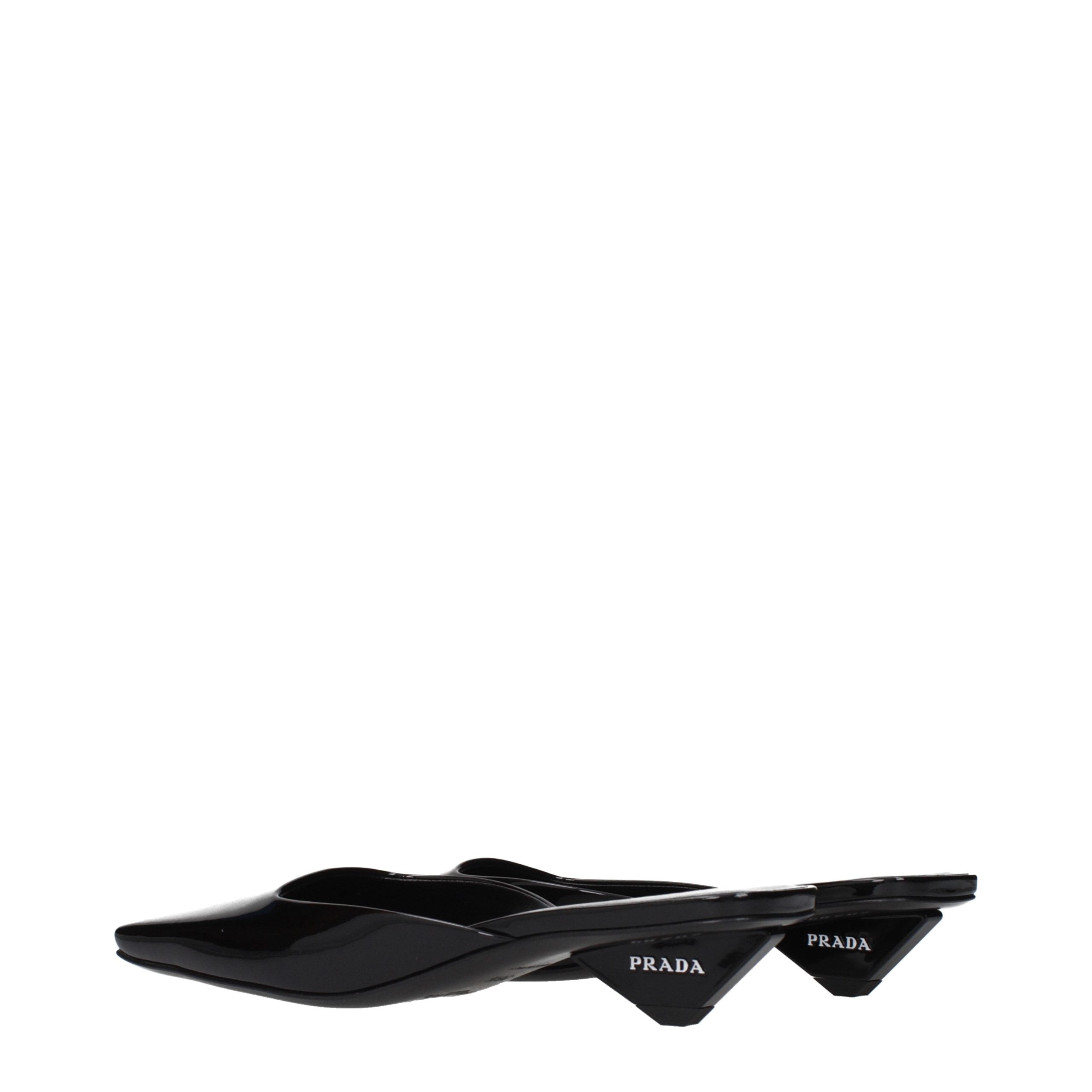 Prada Black Leather Flat Women's Sandals