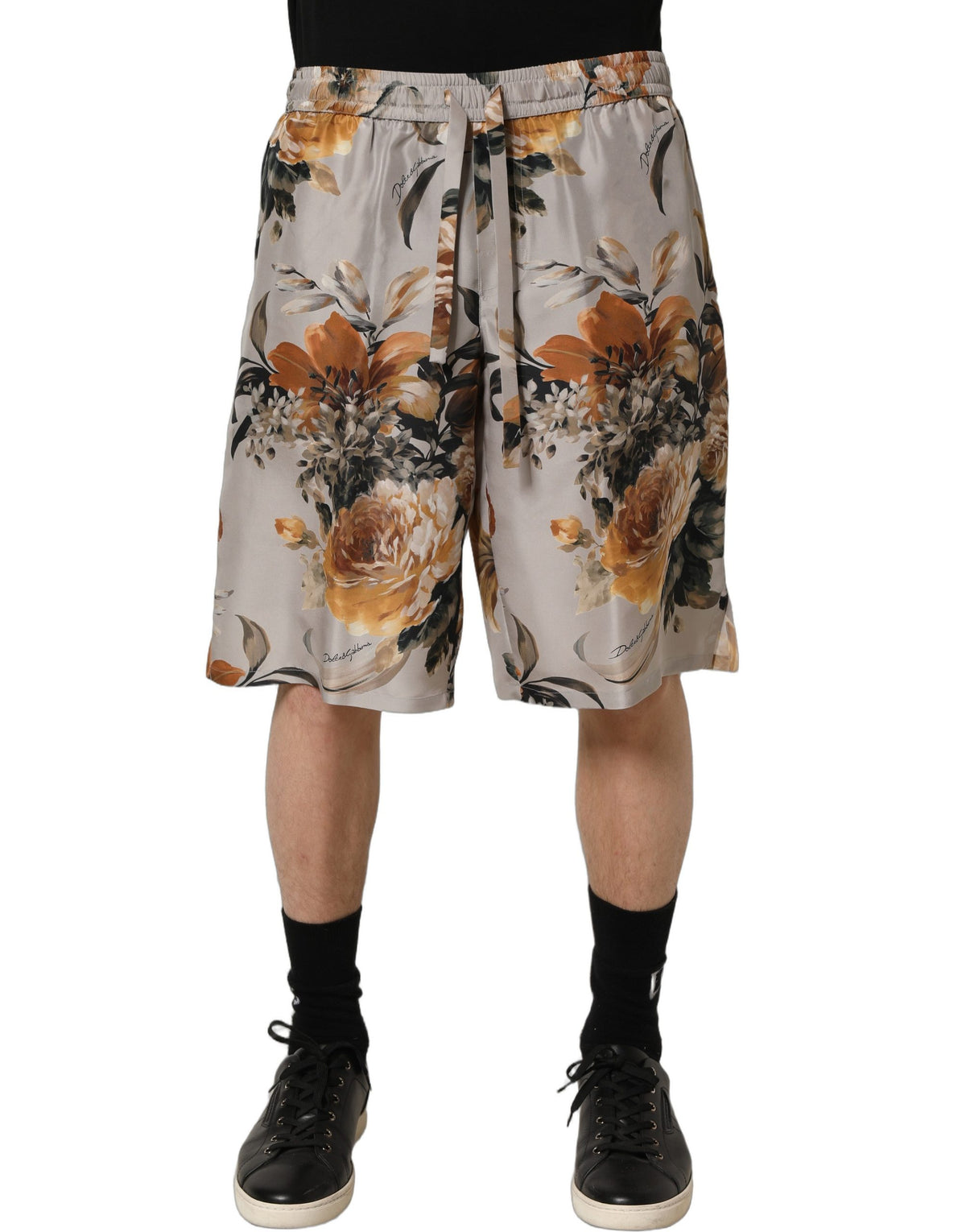 Dolce & Gabbana Beige Floral Print Silk Men Bermuda Men's Shorts