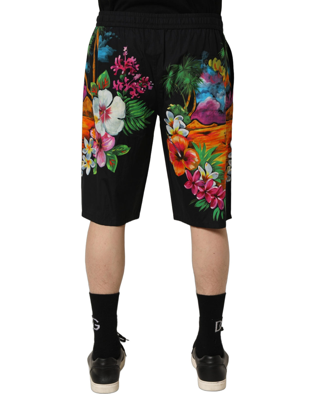 Dolce & Gabbana Black Cotton Tropical Floral Bermuda Men's Shorts