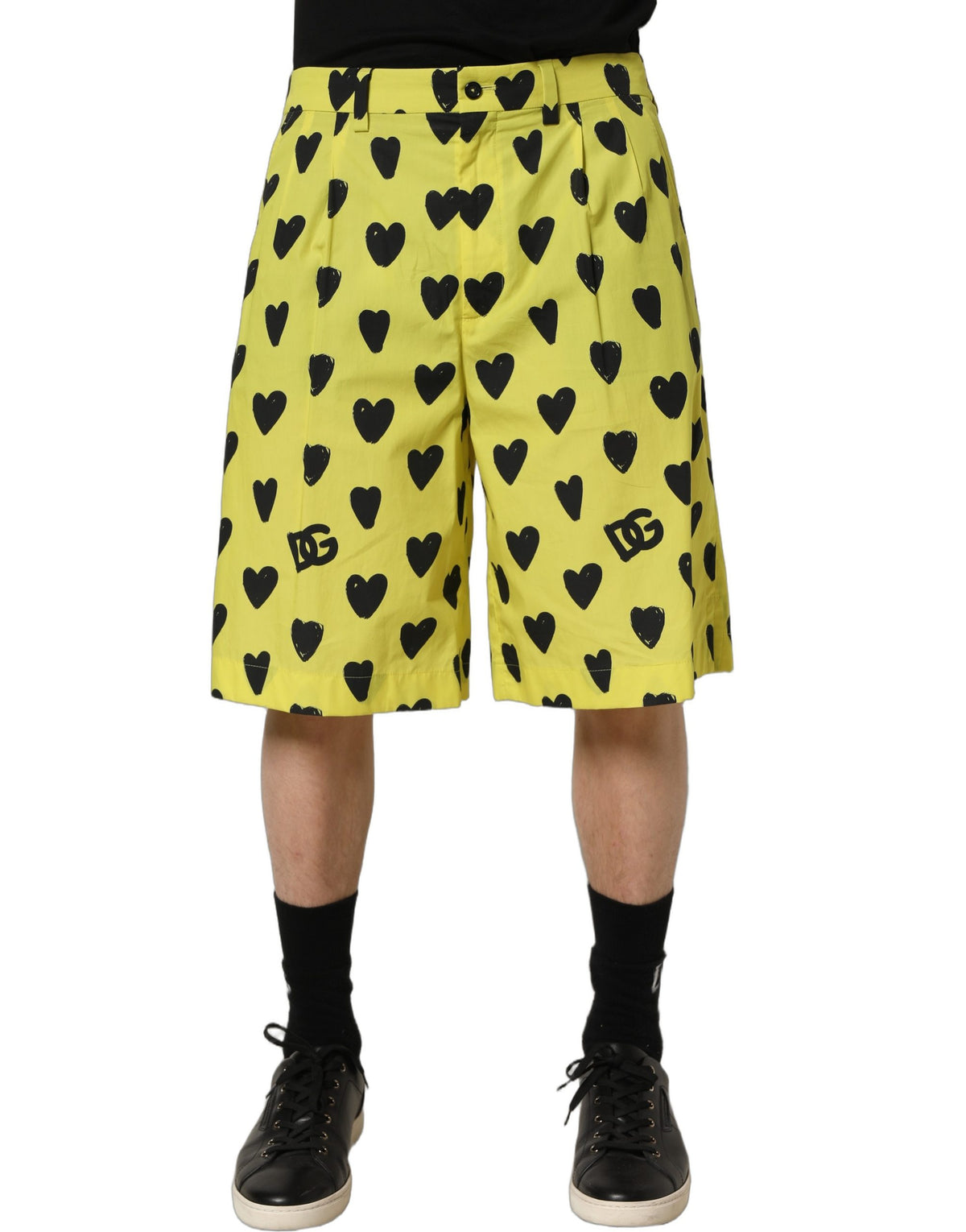 Dolce & Gabbana Yellow Cotton Heart Print Men Bermuda Men's Shorts