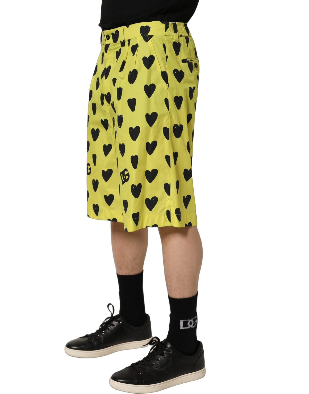 Dolce & Gabbana Yellow Cotton Heart Print Men Bermuda Men's Shorts