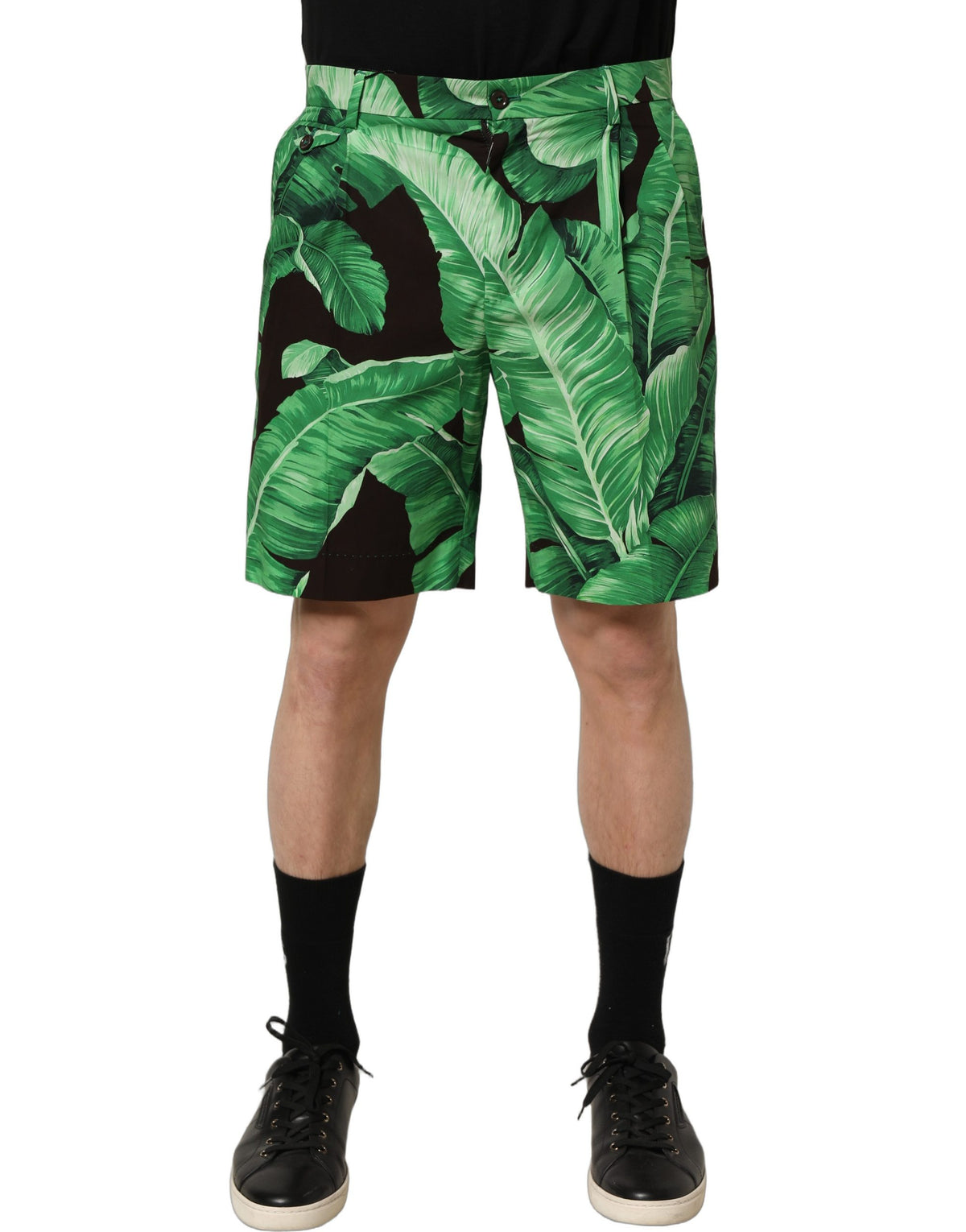 Dolce & Gabbana Black Green Banana Leaf Men Bermuda Men's Shorts