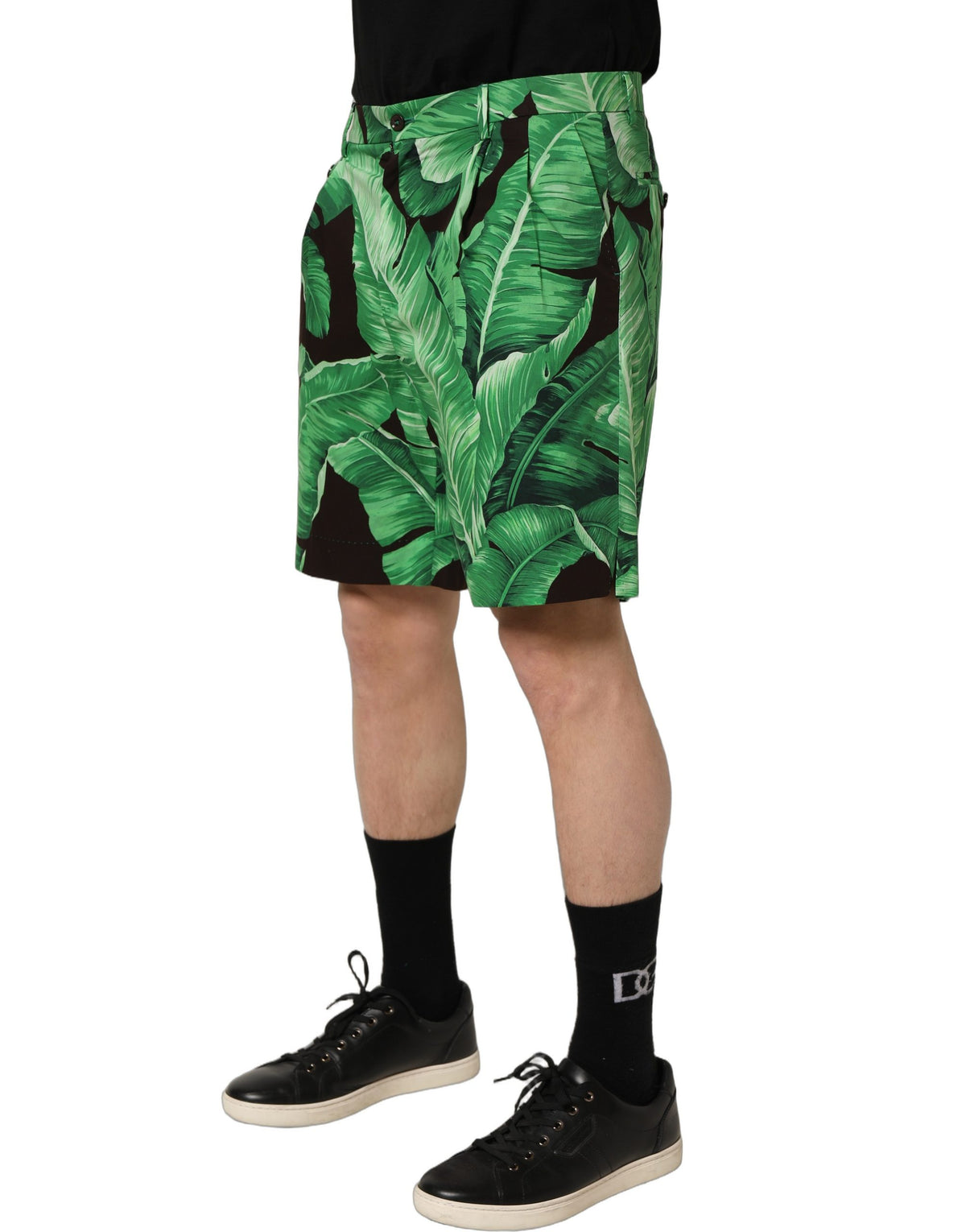 Dolce & Gabbana Black Green Banana Leaf Men Bermuda Men's Shorts