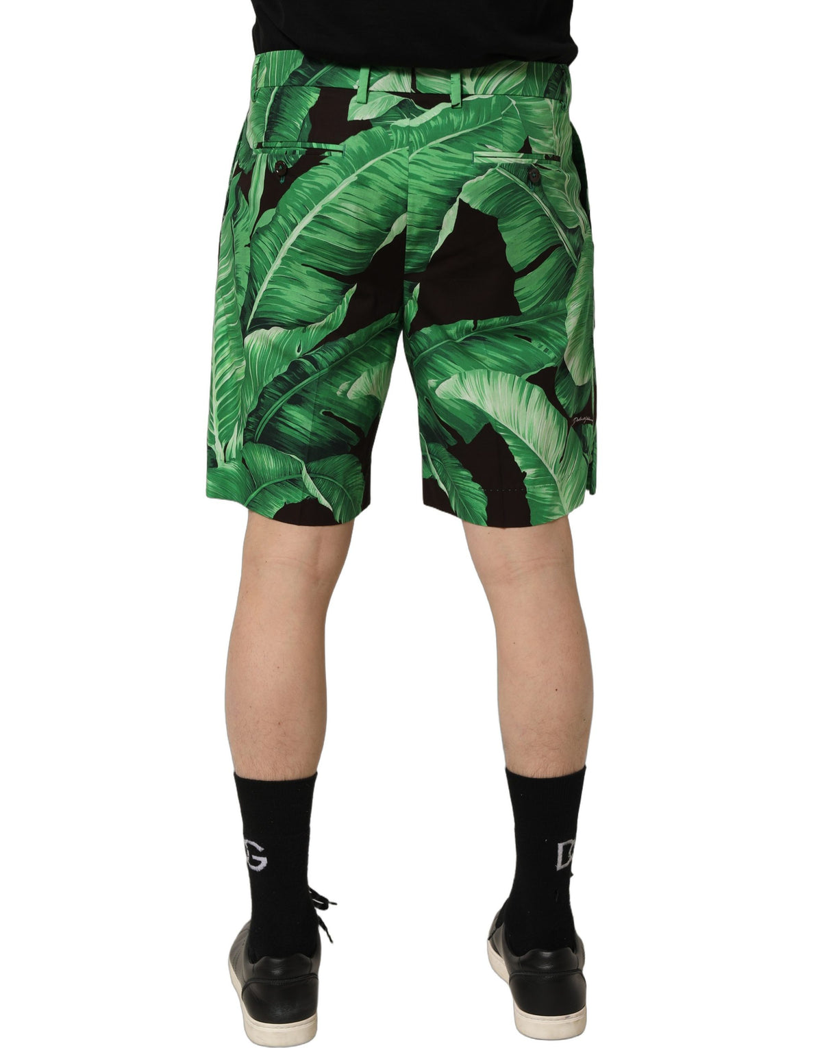 Dolce & Gabbana Black Green Banana Leaf Men Bermuda Men's Shorts