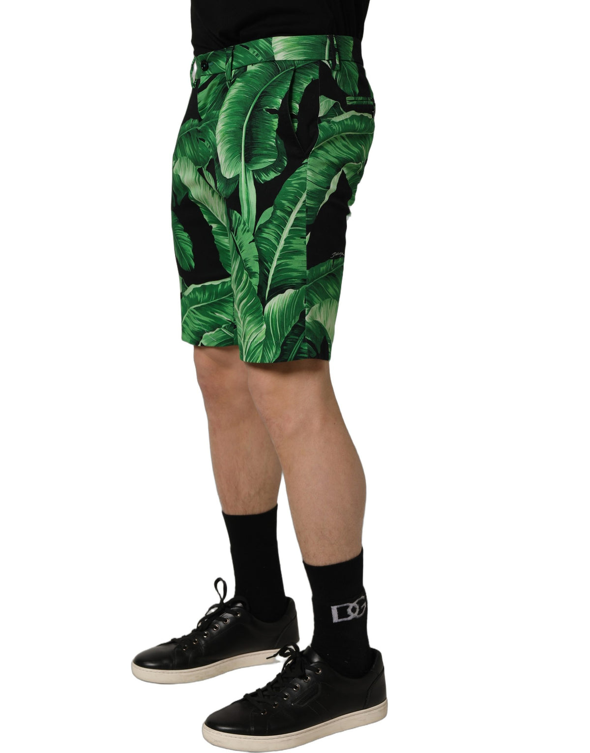 Dolce & Gabbana Black Green Banana Leaf Men Bermuda Men's Shorts