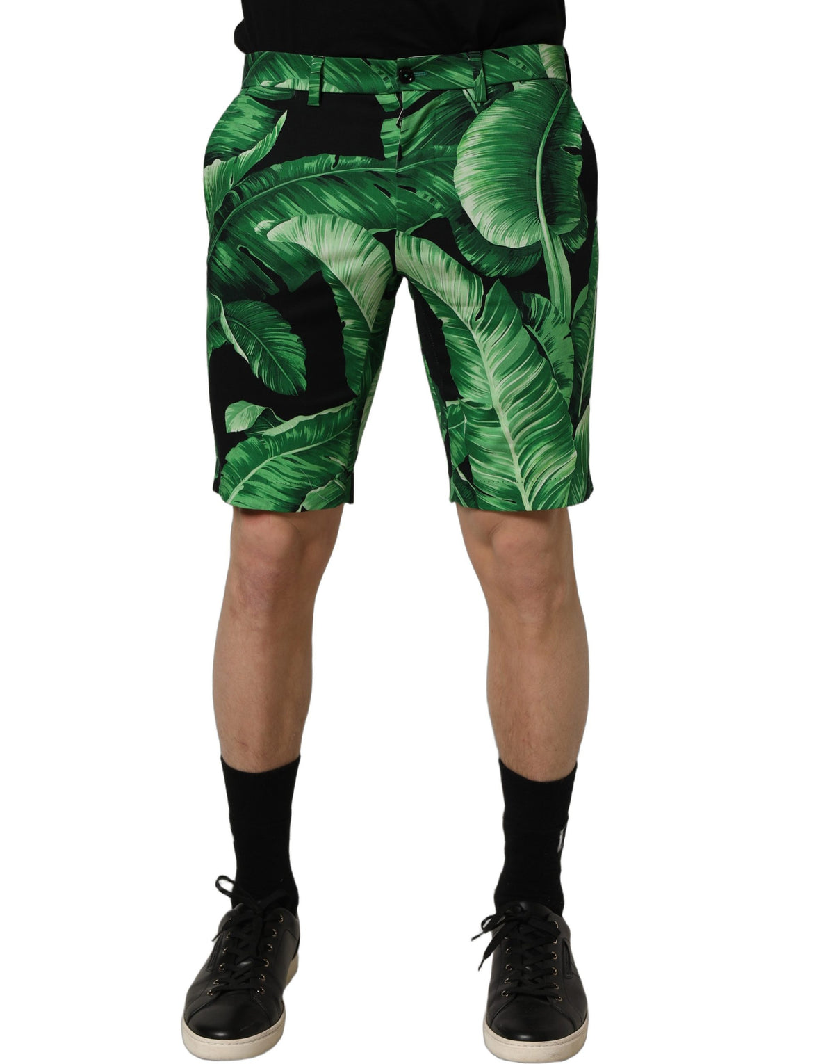 Dolce & Gabbana Black Green Banana Leaf Men Bermuda Men's Shorts