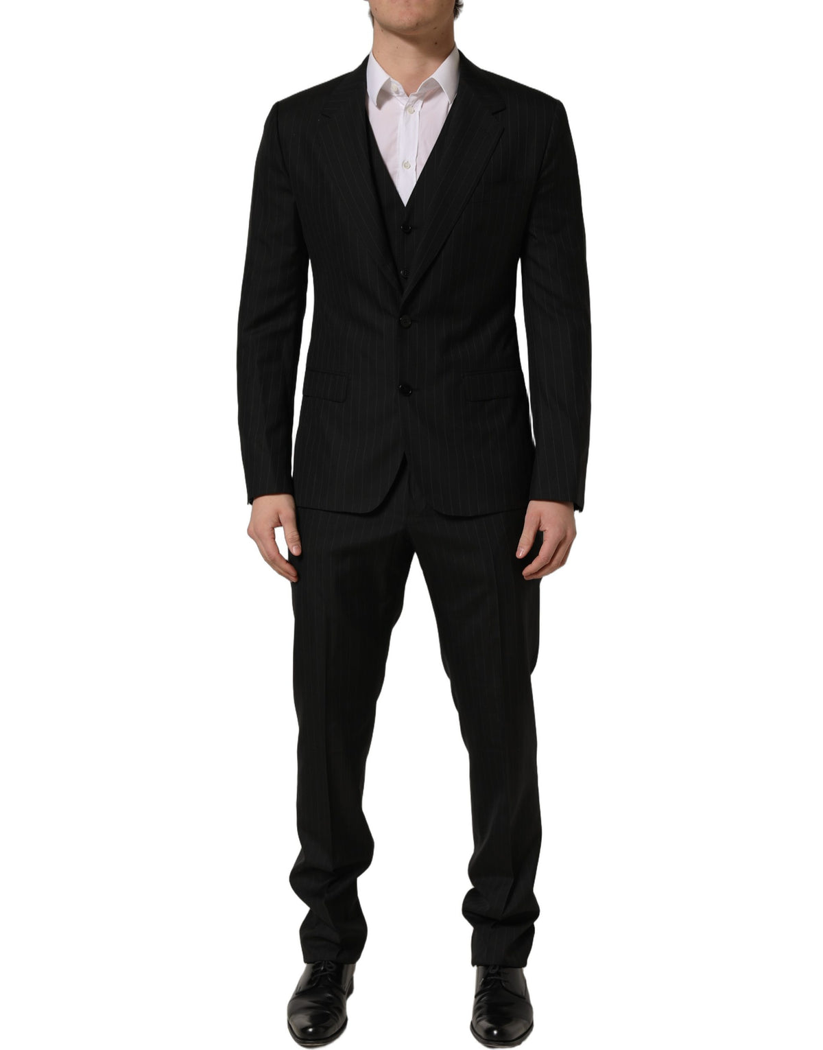 Dolce & Gabbana Dark Gray Stripes Slim Fit Formal 3 Piece Men's Suit