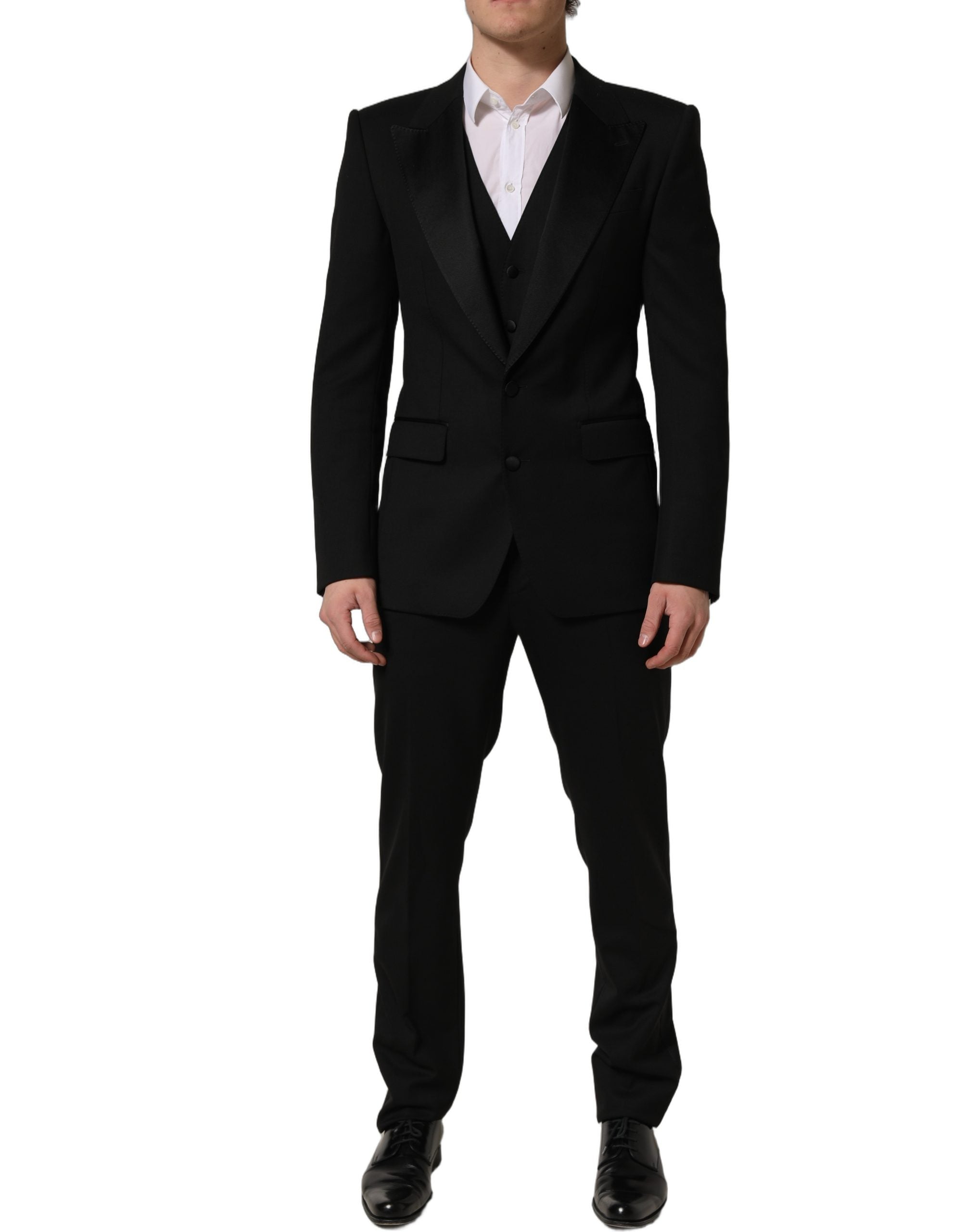 Dolce & Gabbana Black Wool Slim Fit Formal 3 Piece Men Men's Suit (Pre-Owned)