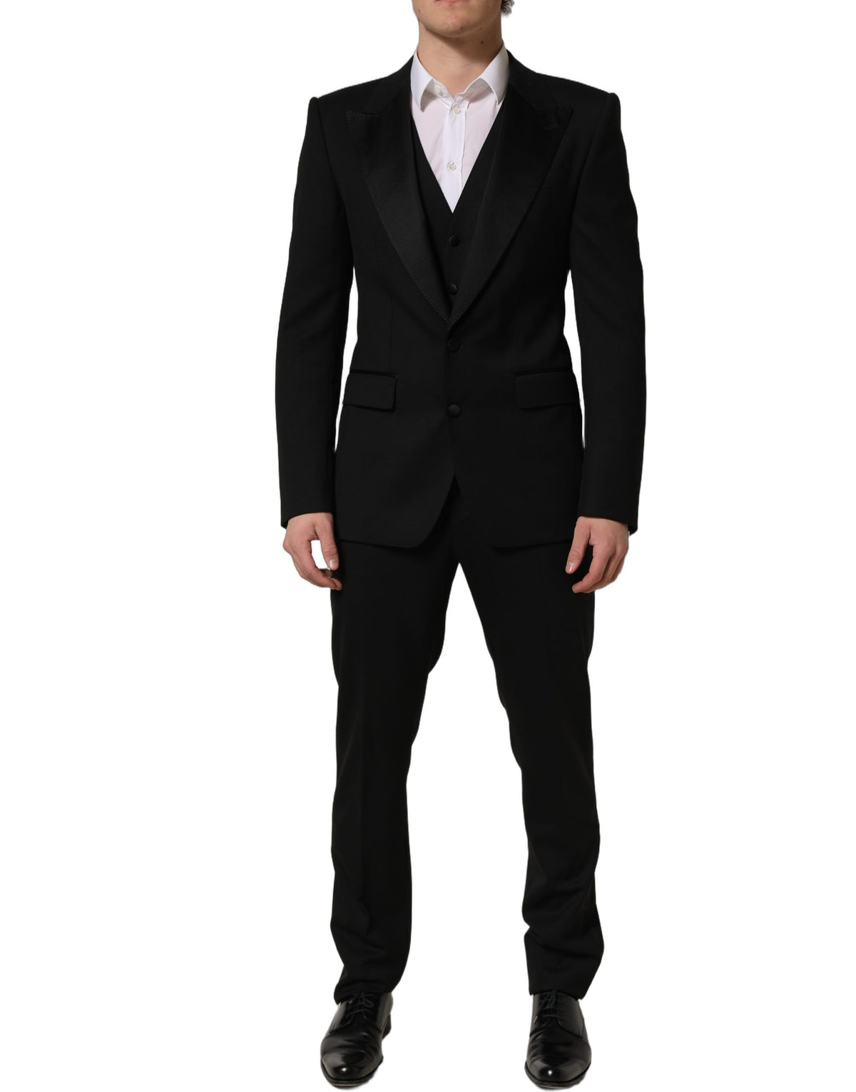 Dolce & Gabbana Black Wool Slim Fit Formal 3 Piece Men Men's Suit (Pre-Owned)